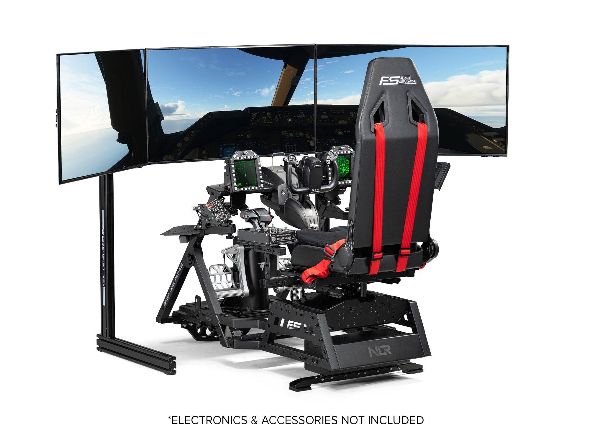 Next Level Racing Flight Stand Pro flight cockpit simulator chassis with adjustable controls and sturdy frame for immersive flying experiences.