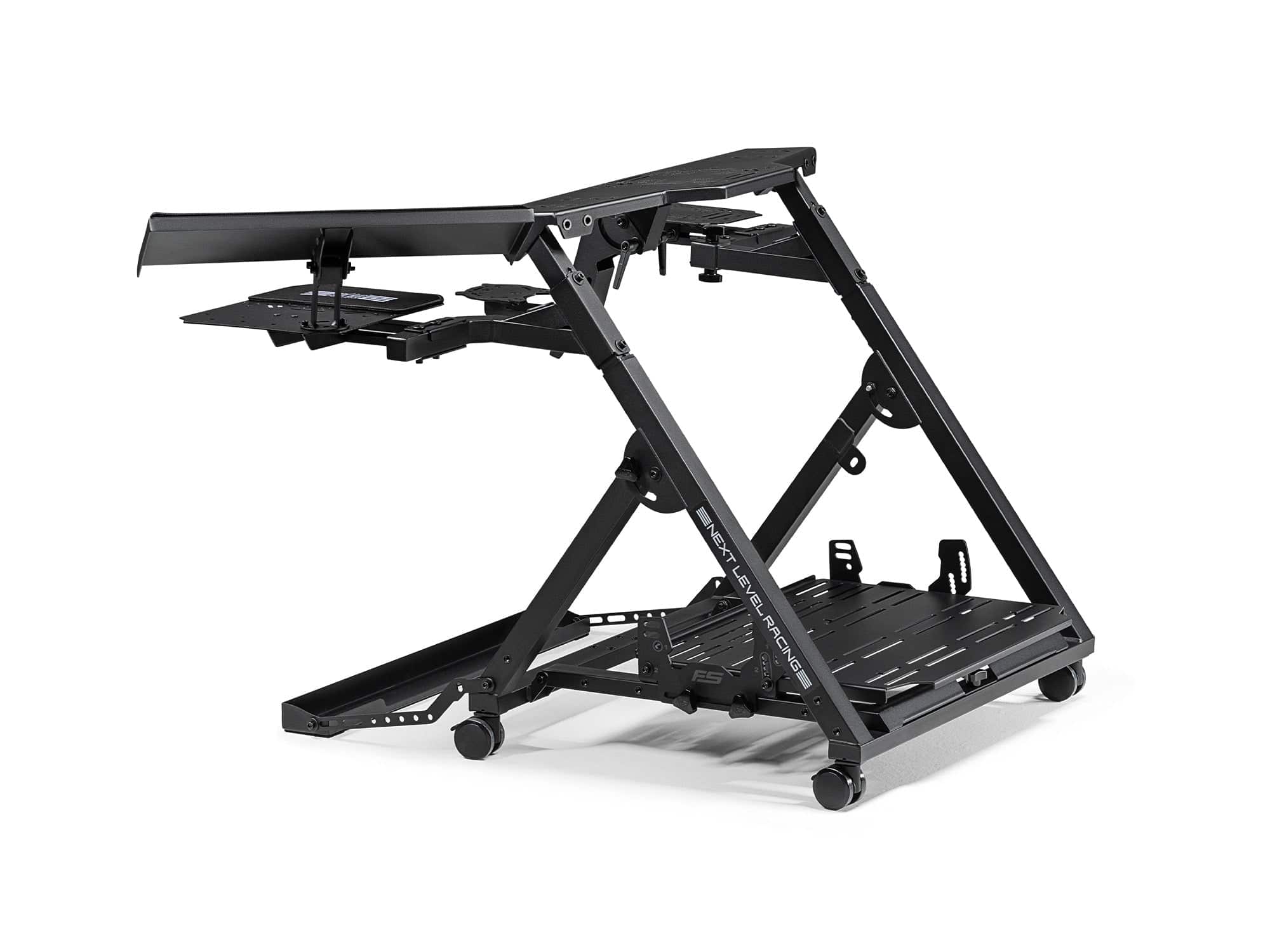 Next Level Racing Flight Stand Pro flight cockpit simulator chassis with adjustable controls and sturdy construction.