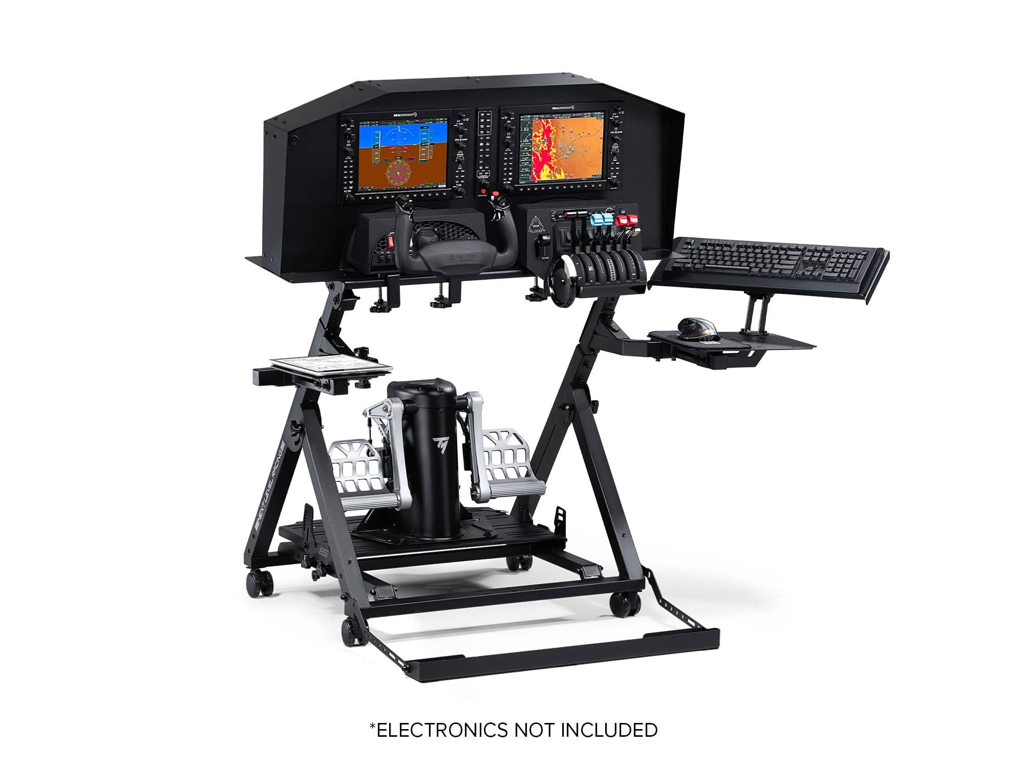 Next Level Racing Flight Stand Pro flight cockpit simulator chassis with adjustable controls and sturdy frame for realistic flight experience.