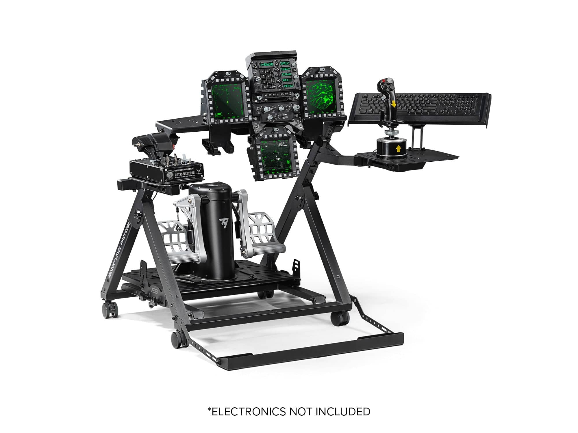 Next Level Racing Flight Stand Pro flight cockpit simulator chassis with adjustable controls and sturdy frame.