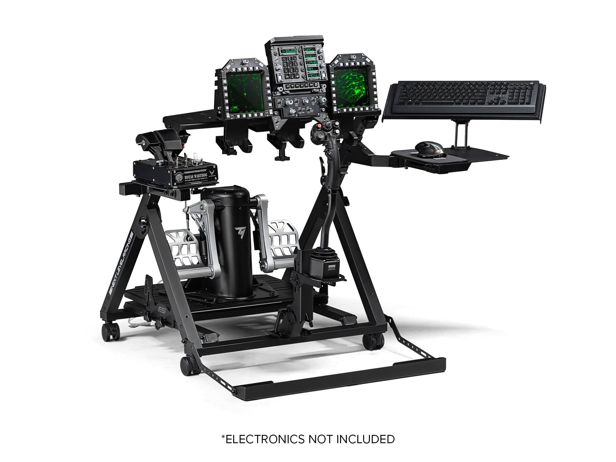 Next Level Racing Flight Stand Pro simulator cockpit chassis with adjustable flight controls and sturdy frame for immersive flying.