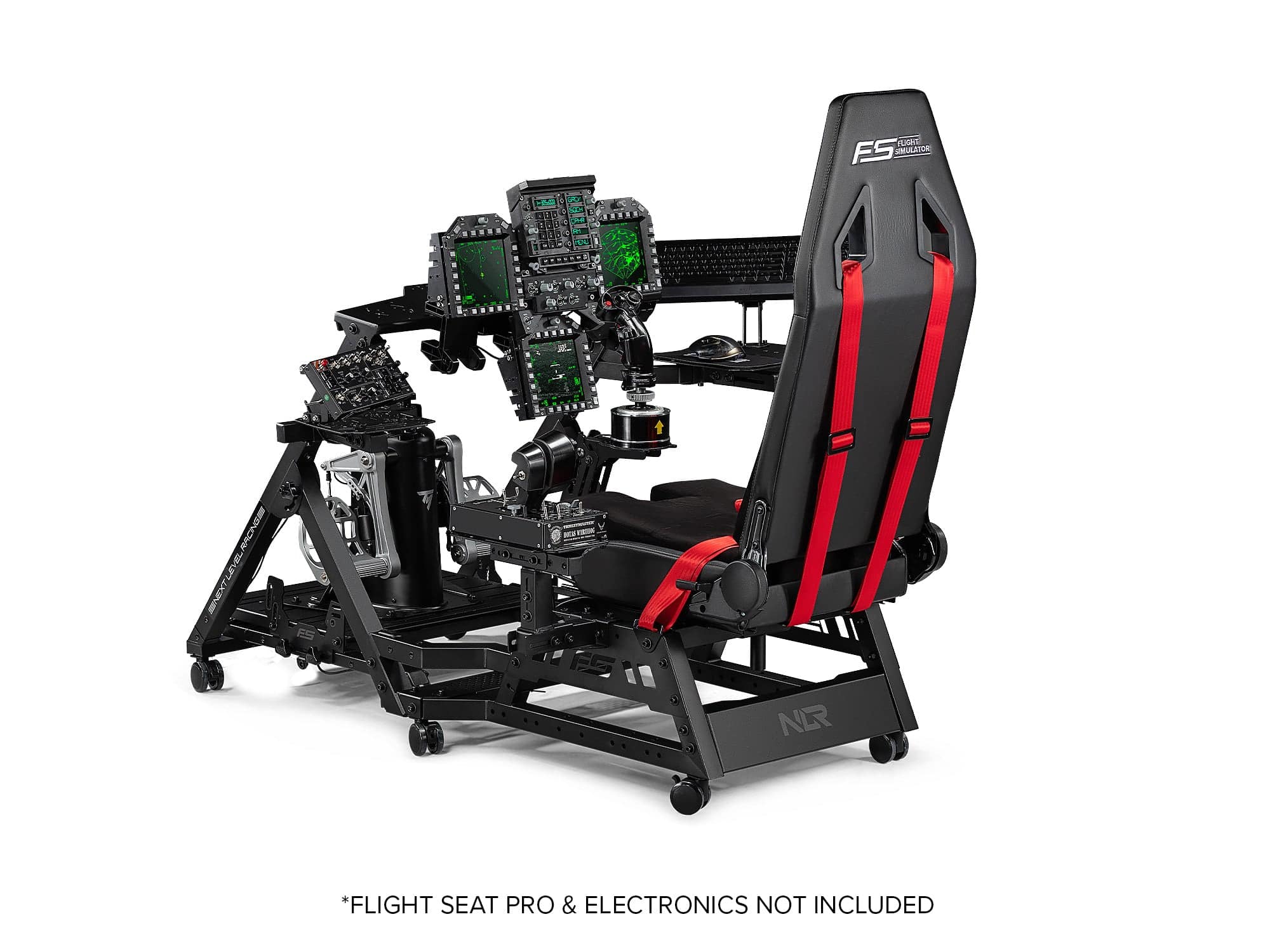 Next Level Racing Flight Stand Pro flight cockpit simulator chassis with adjustable controls and sturdy base for immersive flight simulation.