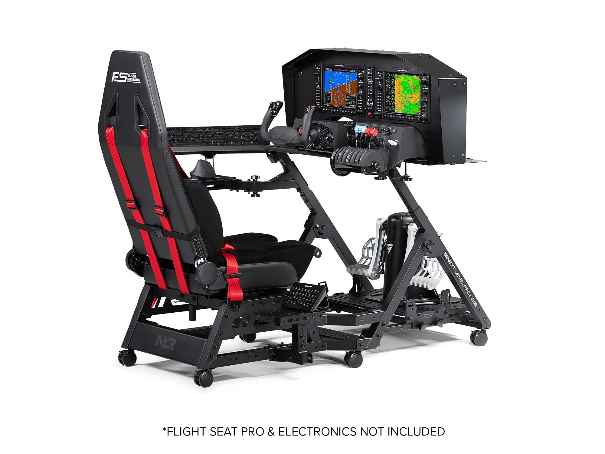 Next Level Racing Flight Stand Pro flight cockpit simulator chassis with adjustable controls and sturdy frame for immersive flying experience.