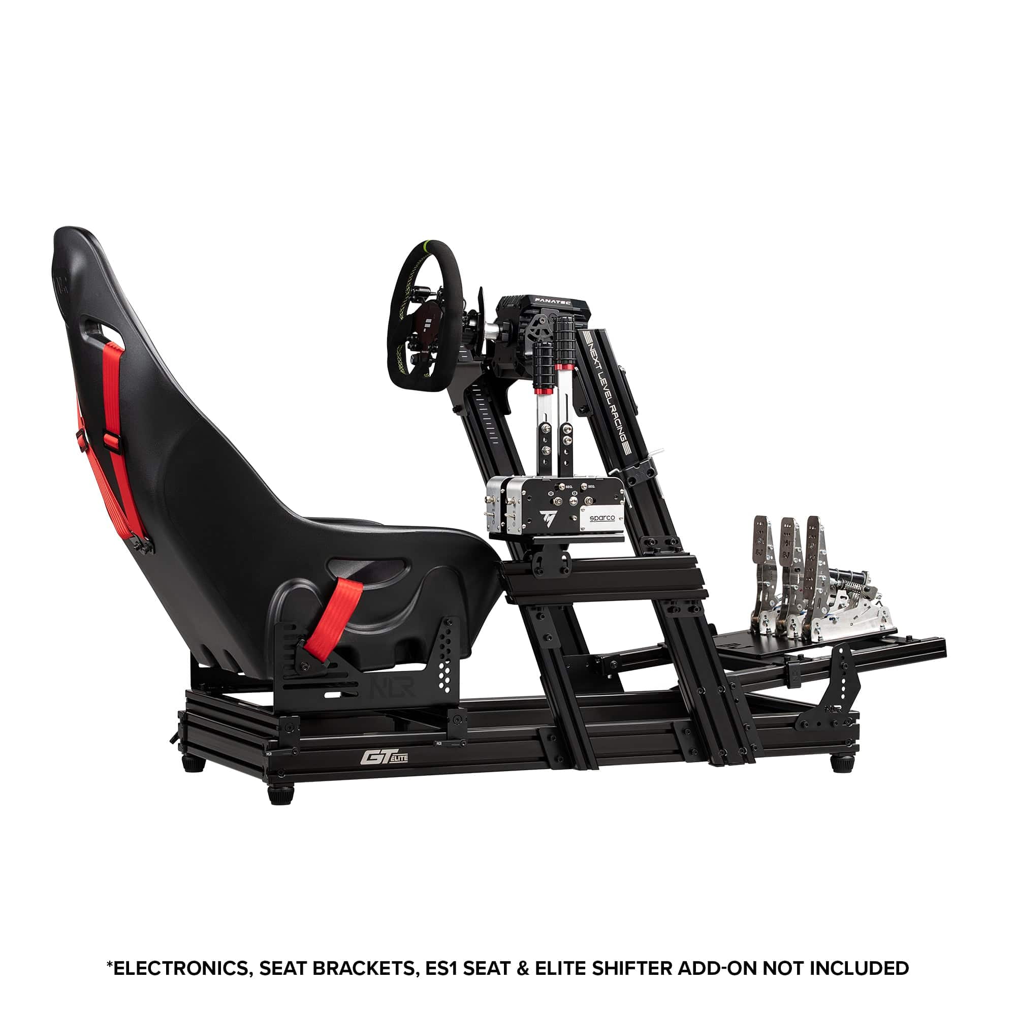 Next Level Racing GT Elite Lite sim racing chassis with front and side mounts, lightweight racing simulator cockpit for realistic racing experience
