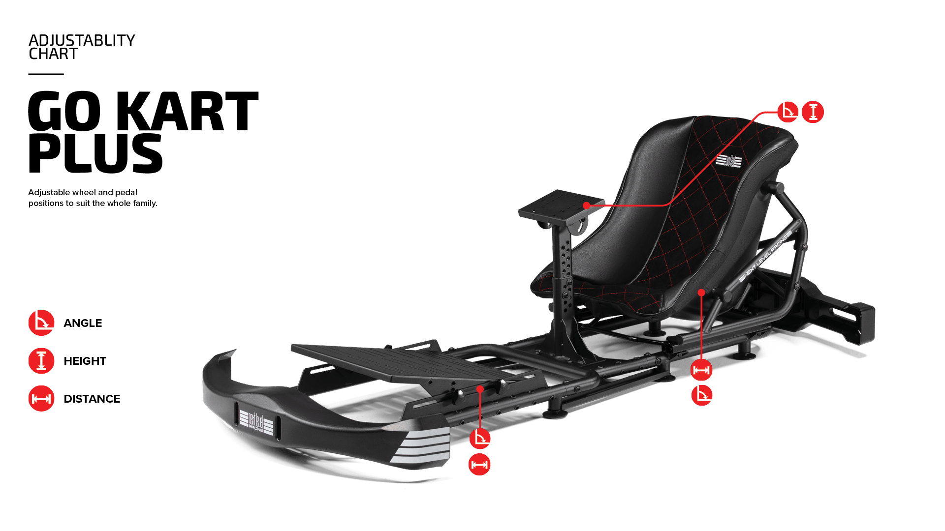Next Level Racing Go Kart Plus simulator cockpit for go-kart racing, featuring sturdy frame and realistic driving setup.