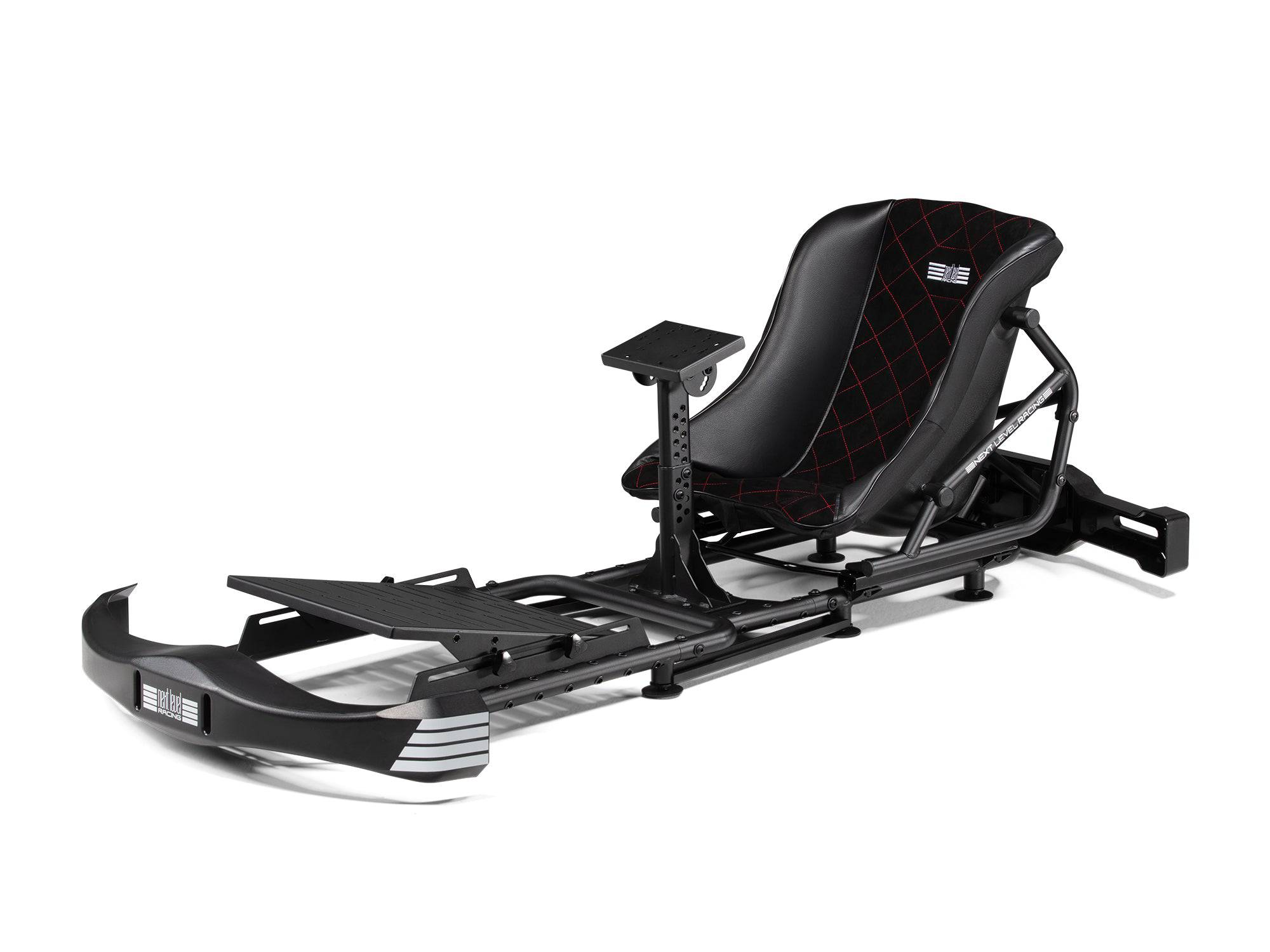 Next Level Racing Go Kart Plus simulator cockpit with racing seat, steering wheel mount, and sturdy frame for realistic go-kart racing.