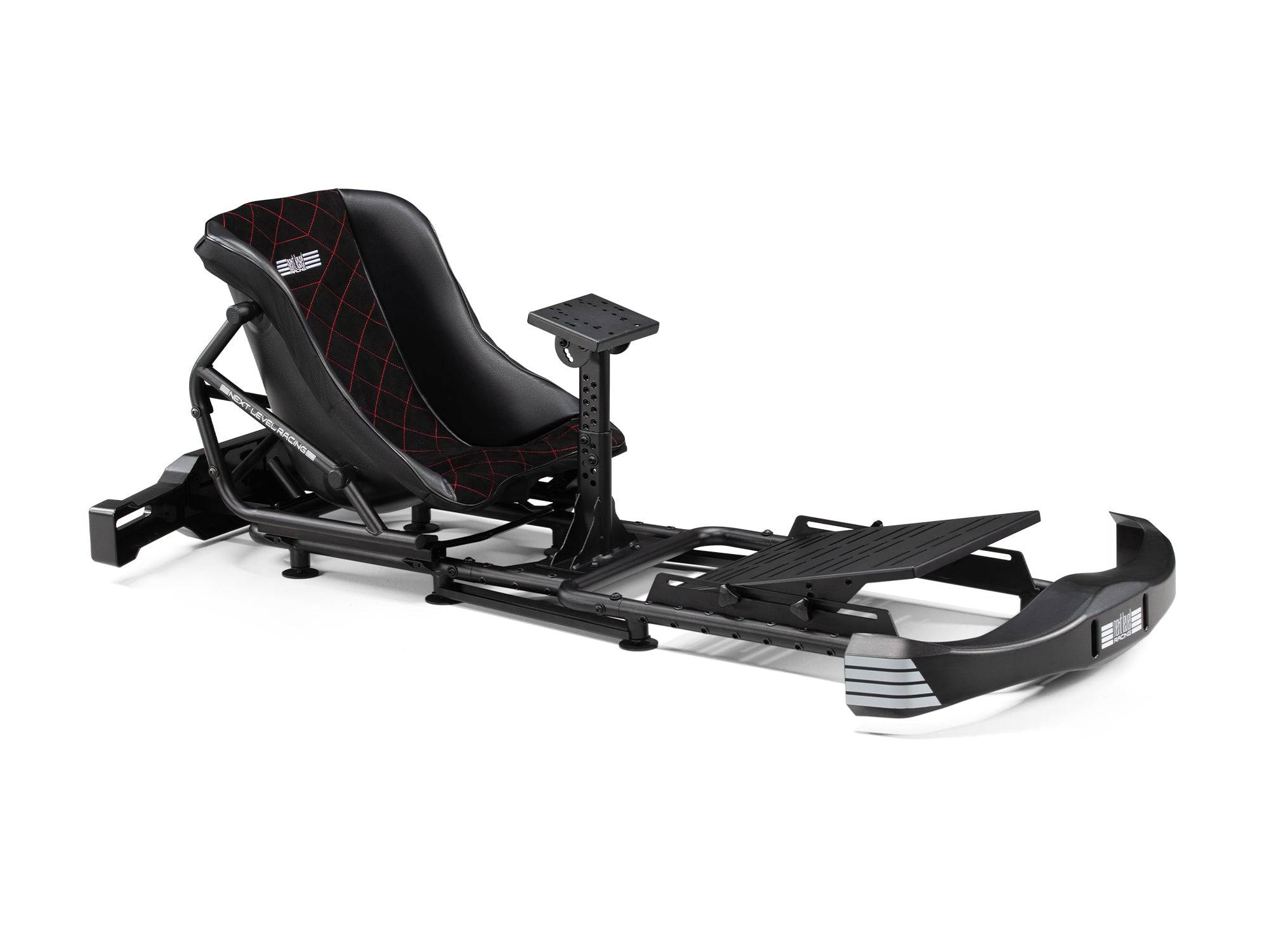 Next Level Racing Go Kart Plus Simulator Cockpit, a realistic go-kart racing chassis with adjustable features and sturdy construction.