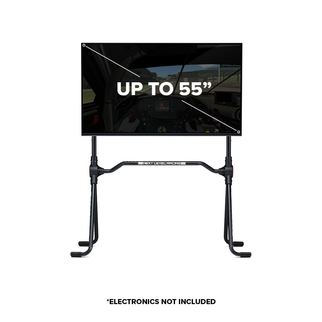 Next Level Racing Lite Free Standing Monitor Stand holding multiple monitors for gaming or office setup.