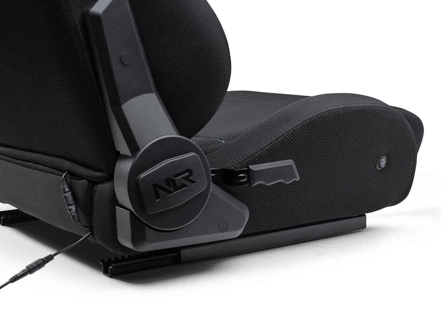Next Level Racing ERS3 Hypercool ventilated sim racing seat with adjustable headrest and sleek black design for immersive gaming comfort
