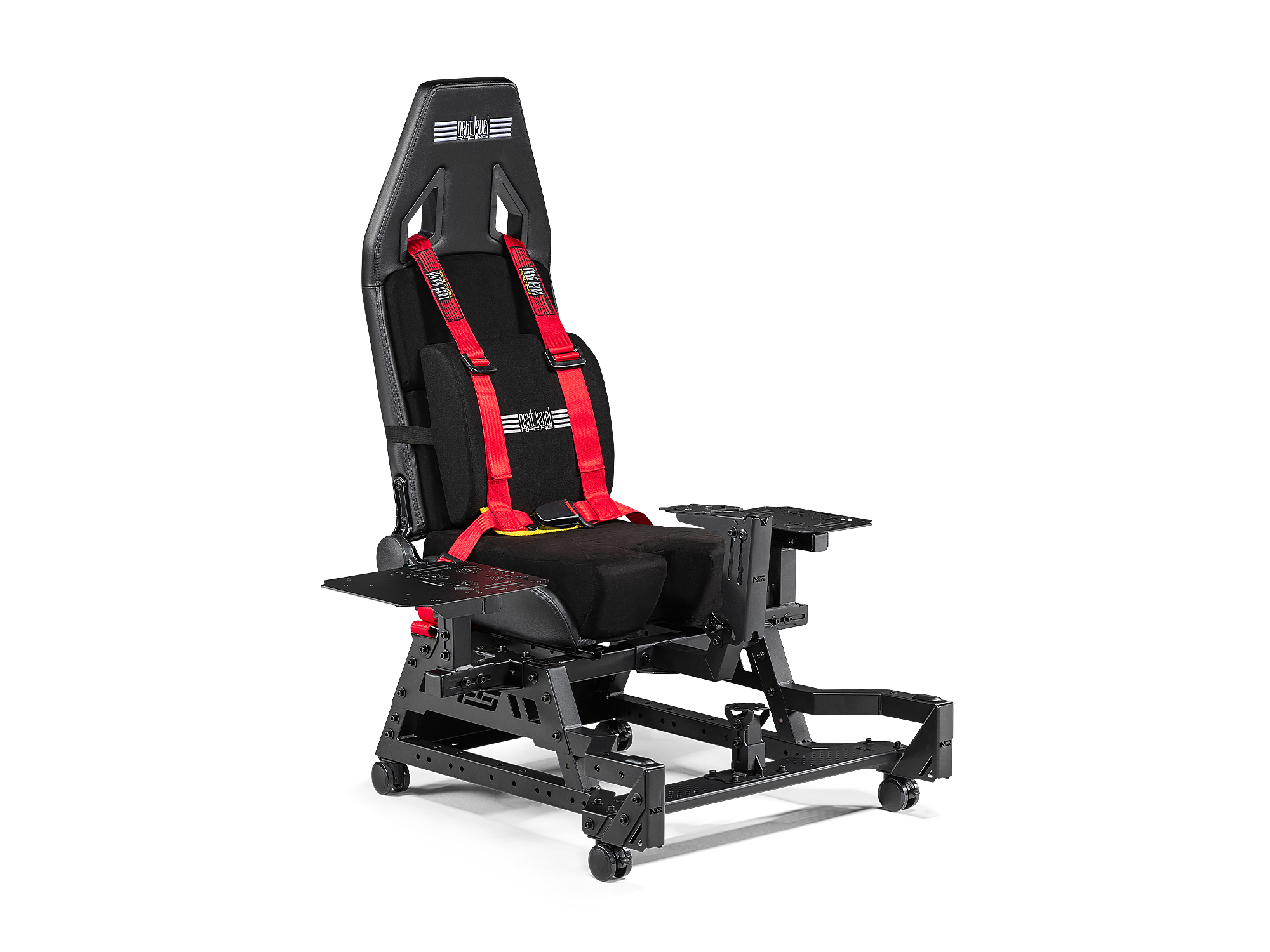 Next Level Racing Flight Seat Pro flight cockpit simulator chassis with adjustable support and ergonomic design for immersive flight gaming.