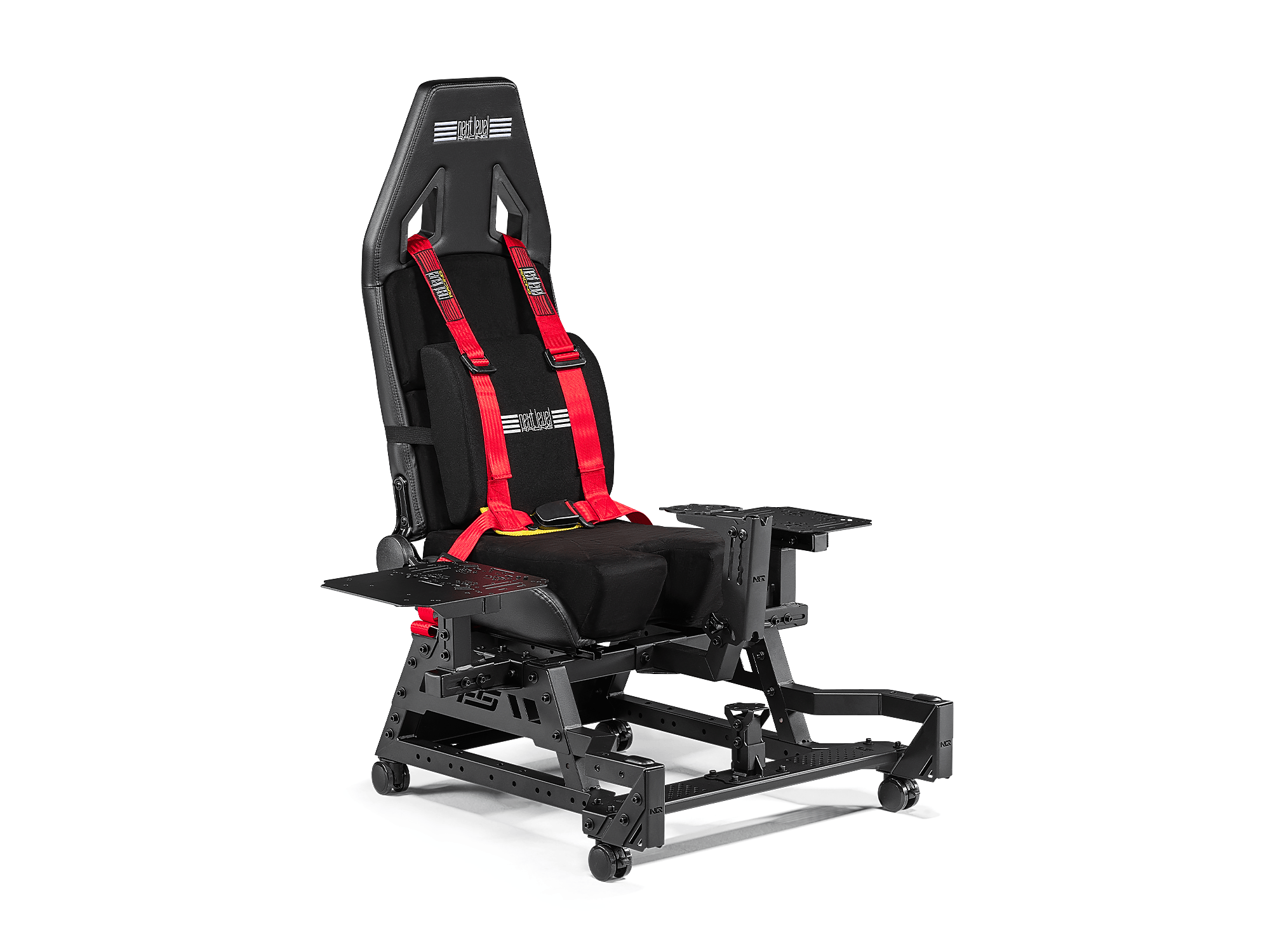 Next Level Racing Flight Seat Pro flight cockpit simulator chassis with adjustable support and ergonomic design for immersive flight gaming.