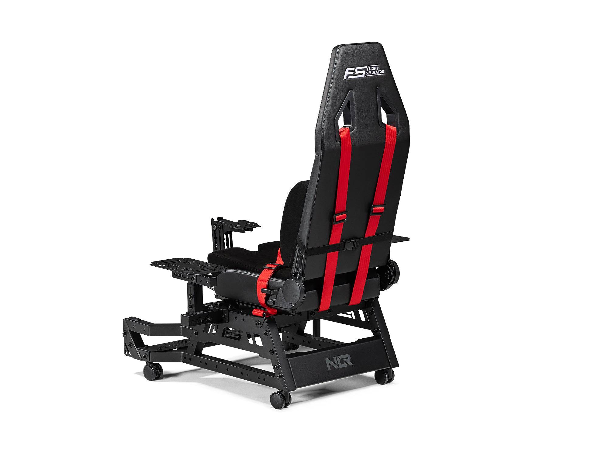 Next Level Racing Flight Seat Pro flight cockpit simulator chassis with adjustable seat and sturdy frame for racing simulation.