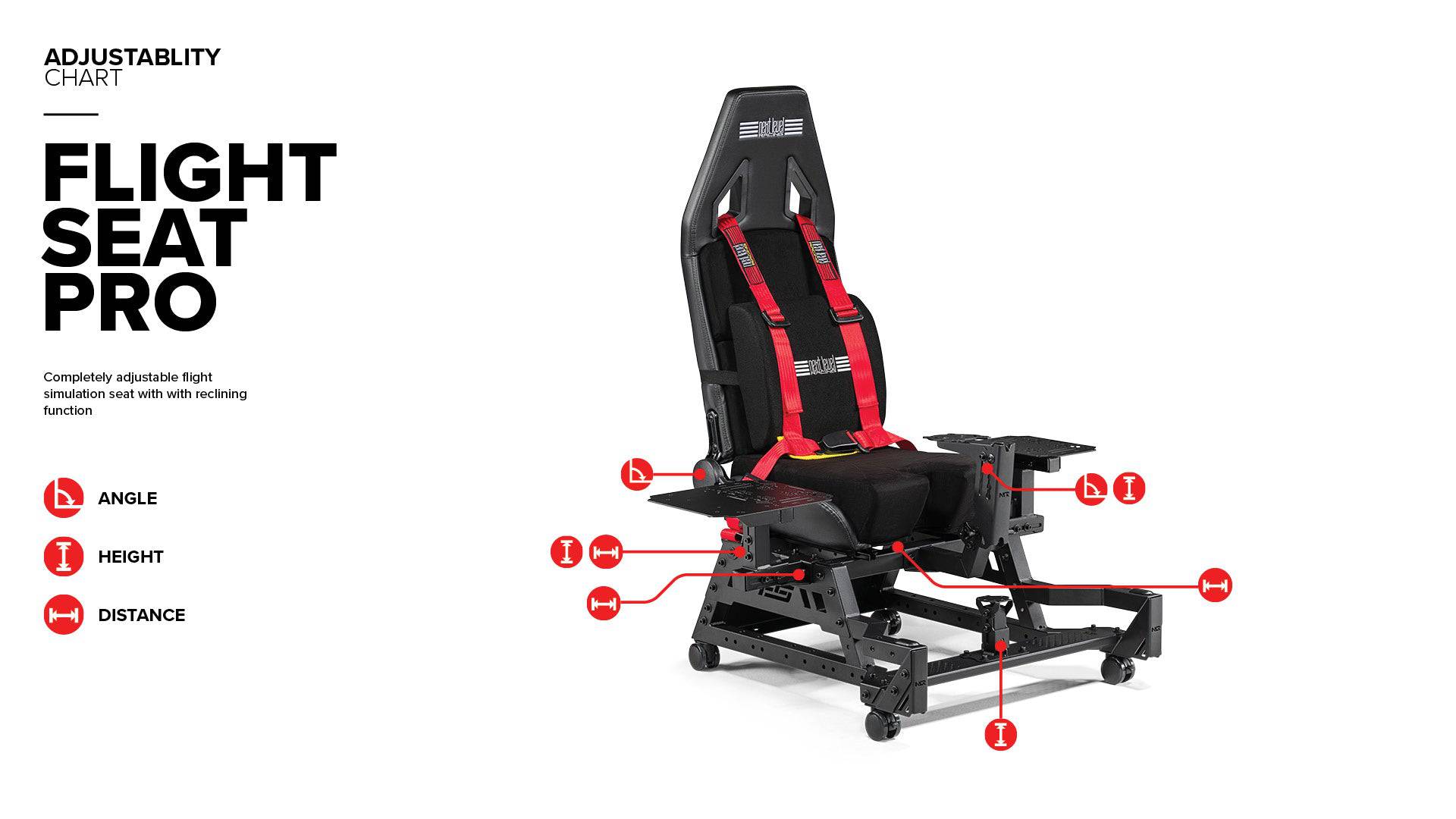Next Level Racing Flight Seat Pro simulator chassis with adjustable seat and sturdy frame, designed for flight simulation setups.