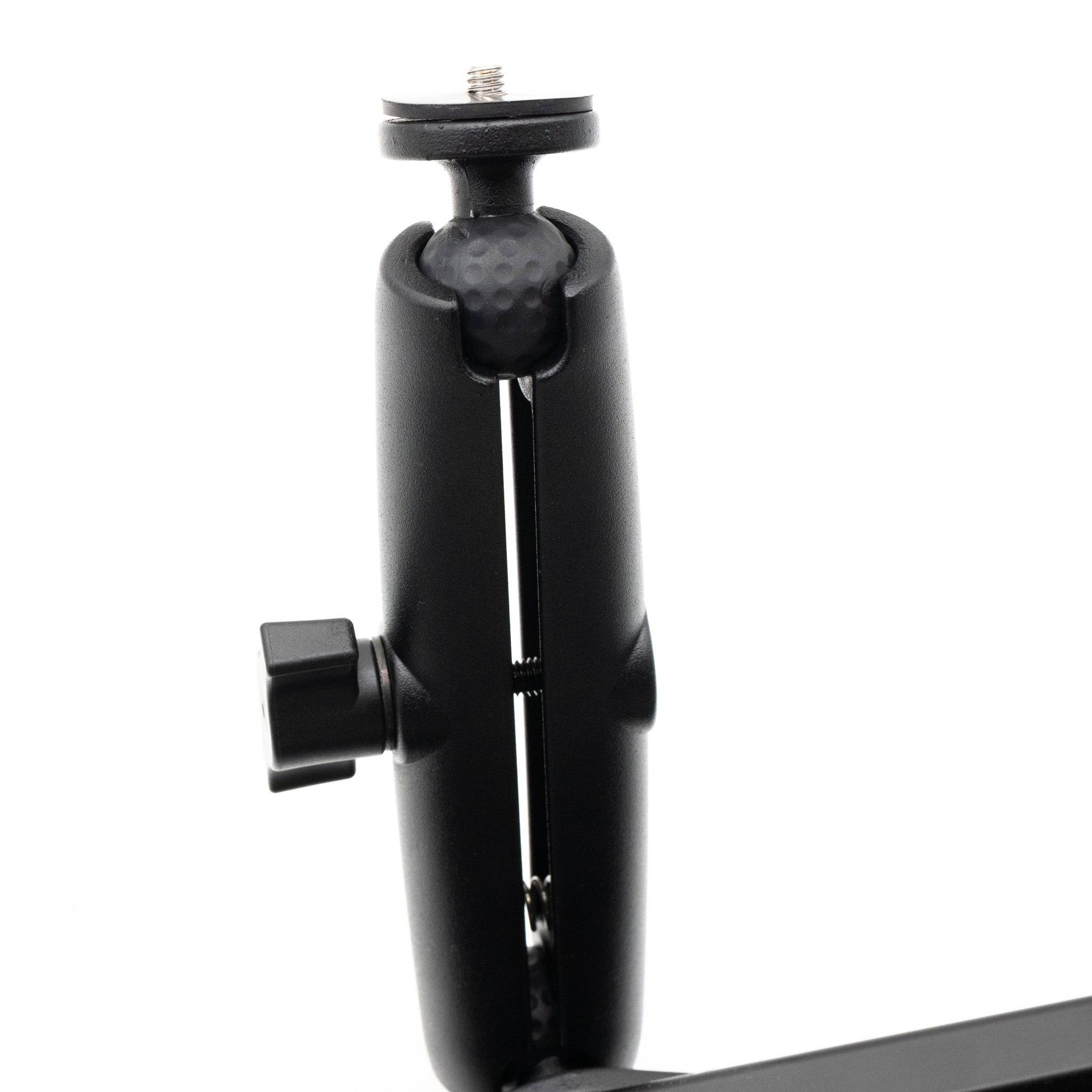 SimSportGadget SSG 1/4 Male Thread Premium Articulating Arm mounted on a camera or equipment accessory for adjustable positioning.
