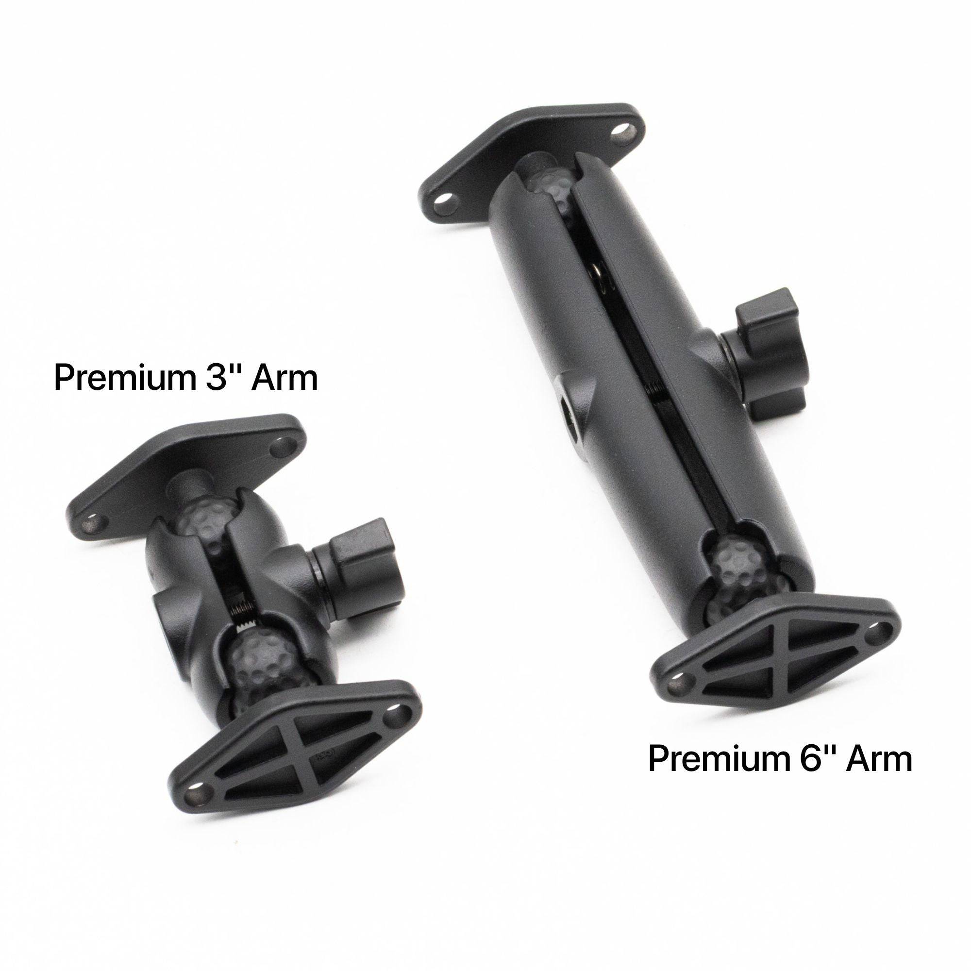 SimSportGadget VESA mount with heavy-duty arm for sim rig, compatible with 50mm, 75mm, and 100mm VESA patterns, shown in image.