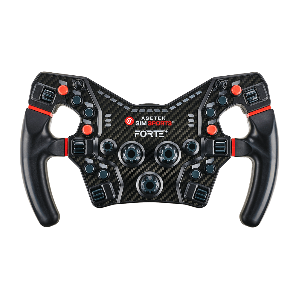 Red Asetek SimSports steering wheel button color kit with cushioned accents for wheel rim accessories, no background.