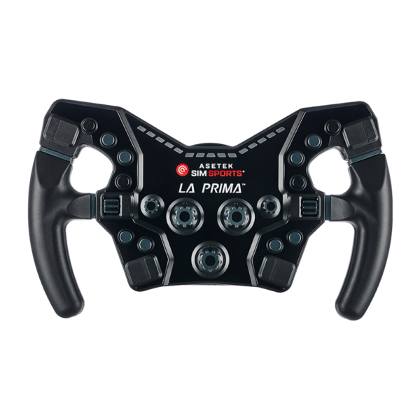Asetek SimSports Formula Regular Handles wheel rim accessories in black, showing ergonomic grip design for sim racing.