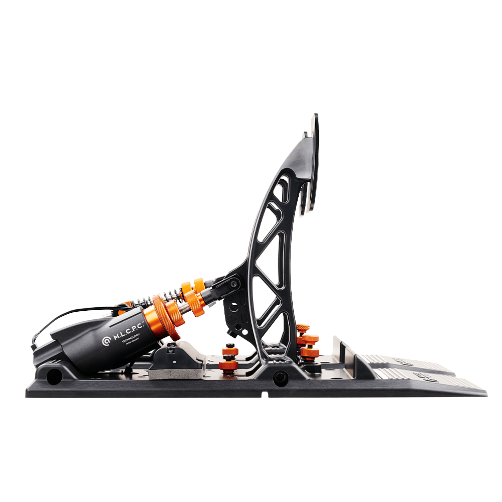 Asetek SimSports Forte S Series brake and throttle pedals with white finish, shown from the right side in an open box display.