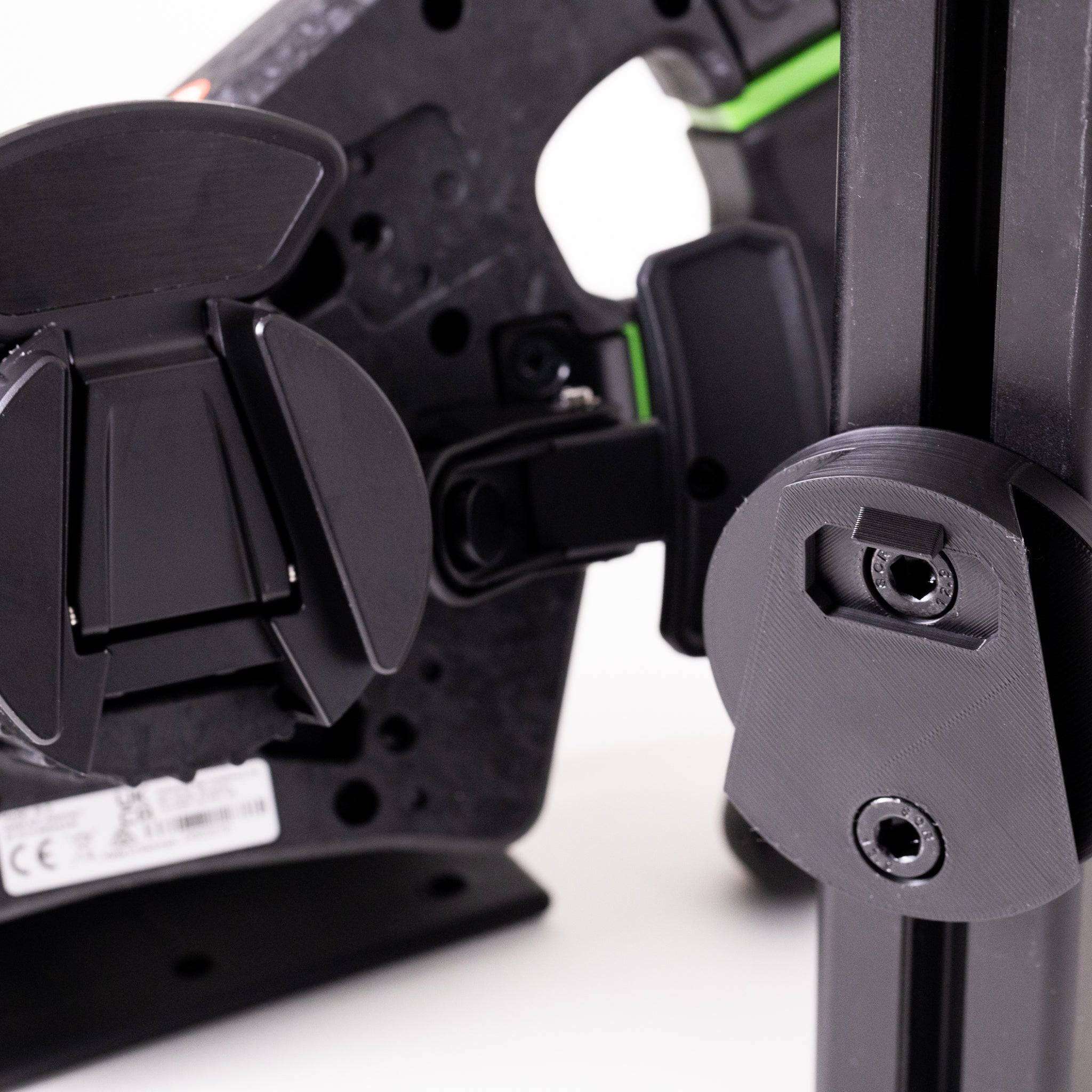 SimSportGadget Profile Wheel Mount for Asetek Quick Release, showing secure attachment and sleek design for racing sim setups.