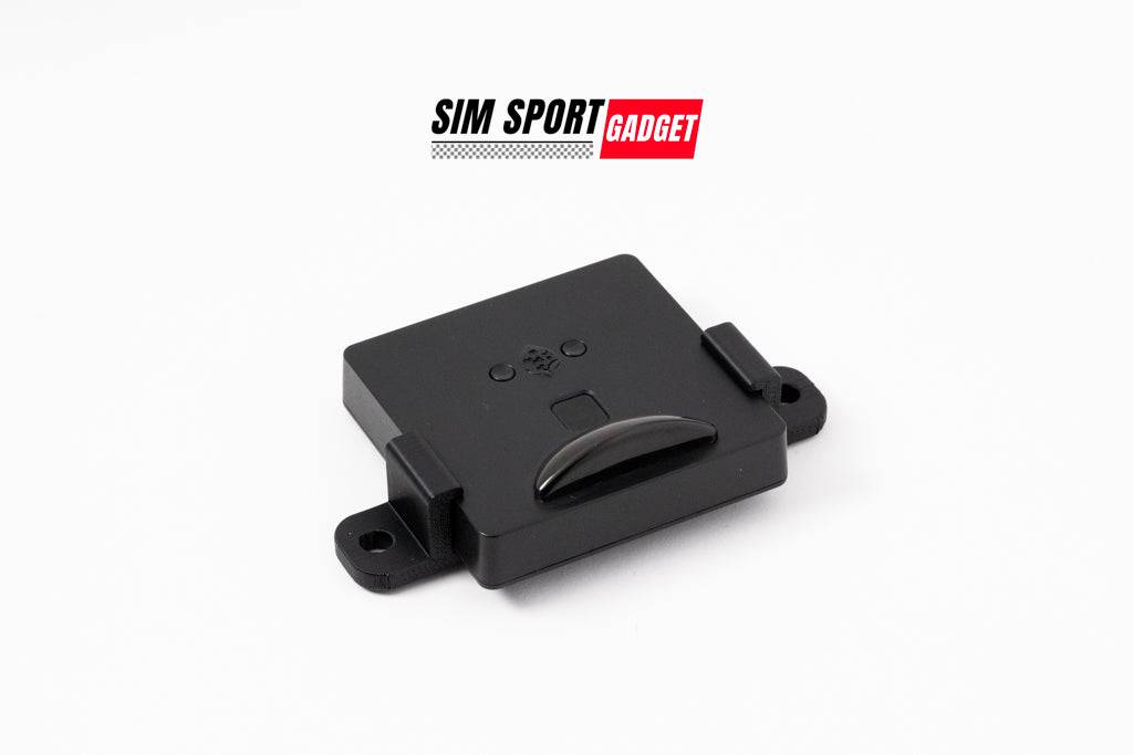 White logo of SimSportGadget on the Drive Hub Mount for Profile Sim Racing Rig accessories mount.