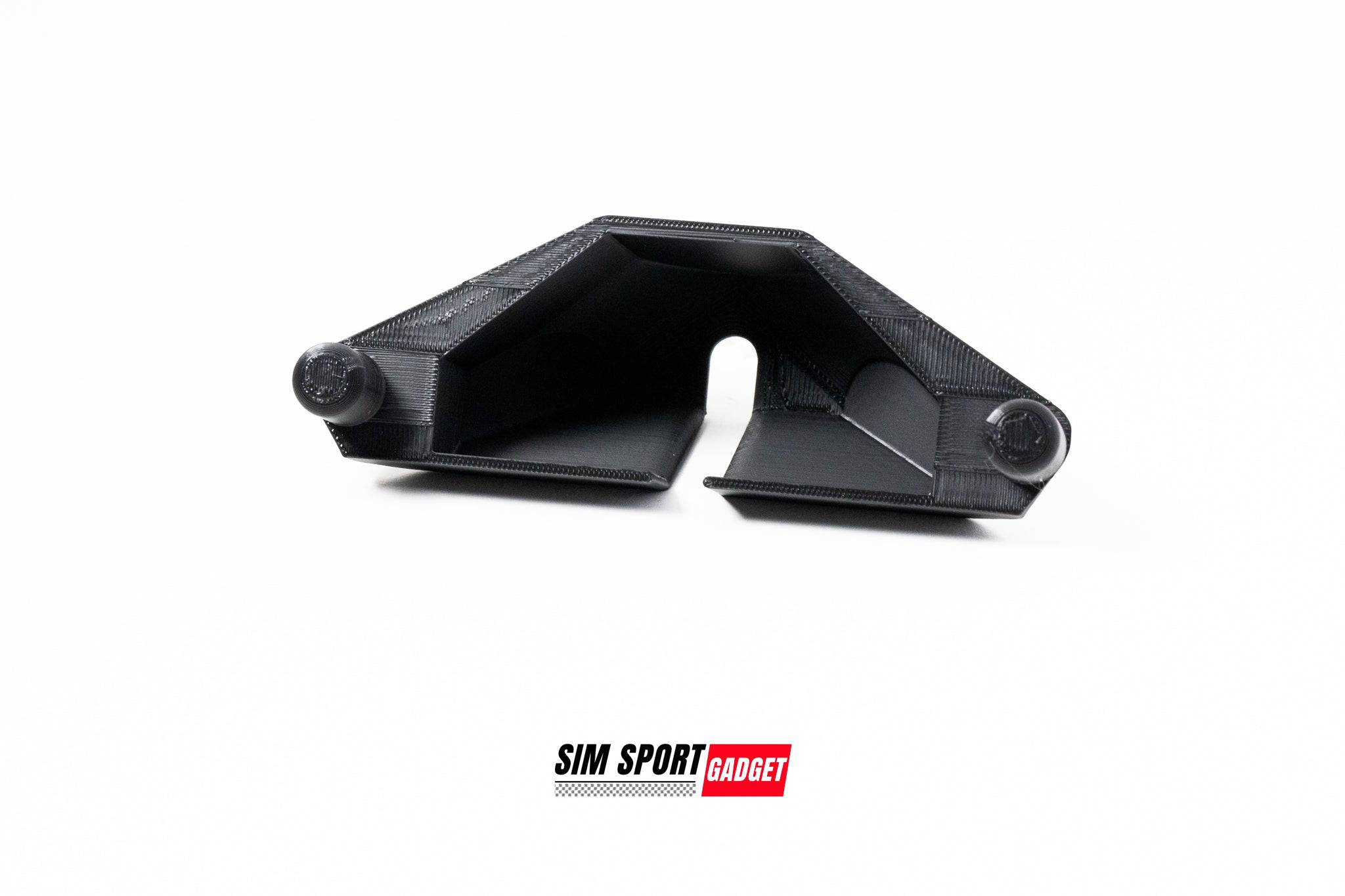 SimSportGadget Fanatec CSL DD back cable protector mounted on accessories mount, with white logo visible.
