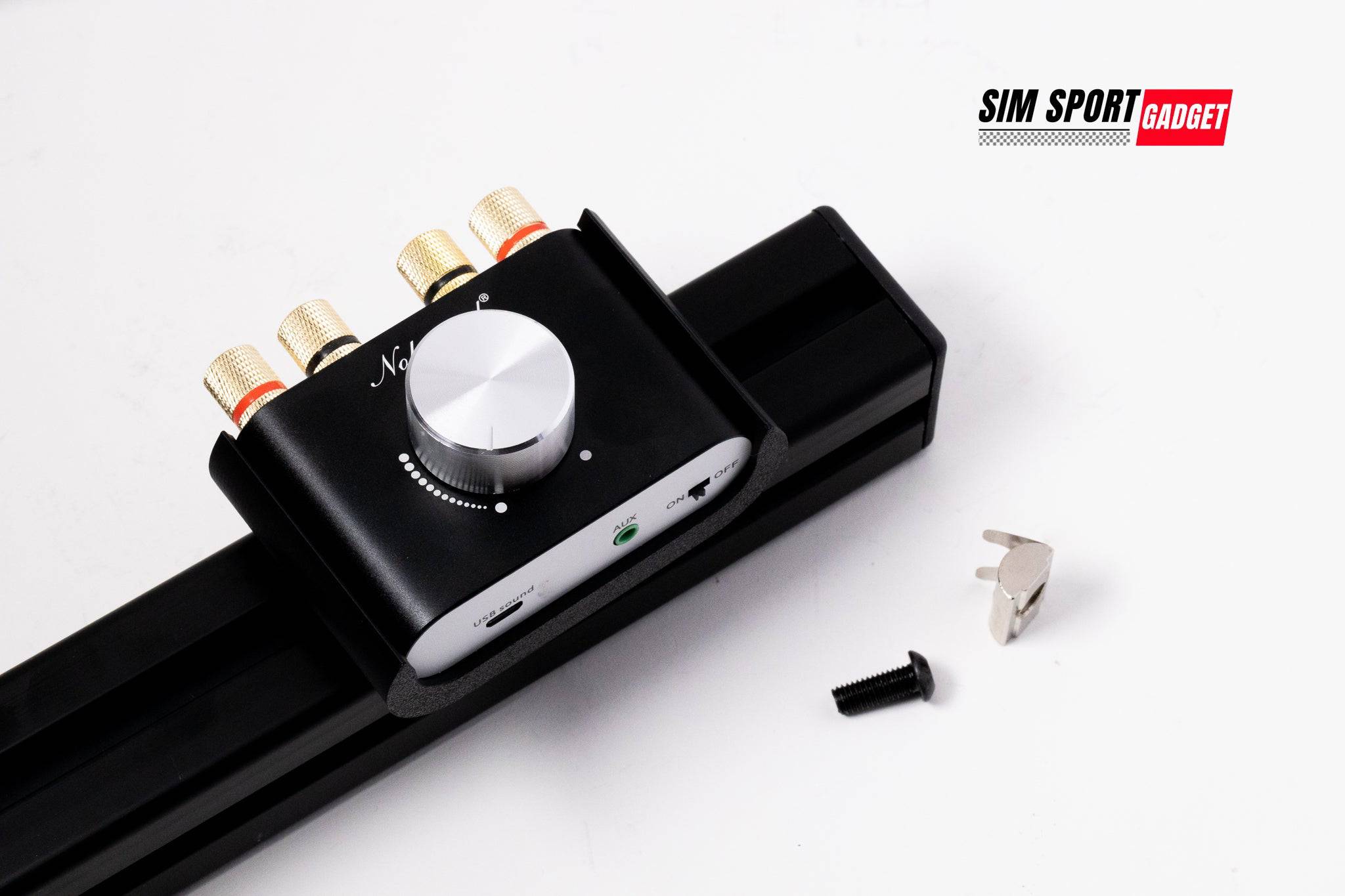 Nobsound NS-01G Mini Sim Rig Mount accessory with SimSportGadget brand logo, designed for stable gaming simulator setups