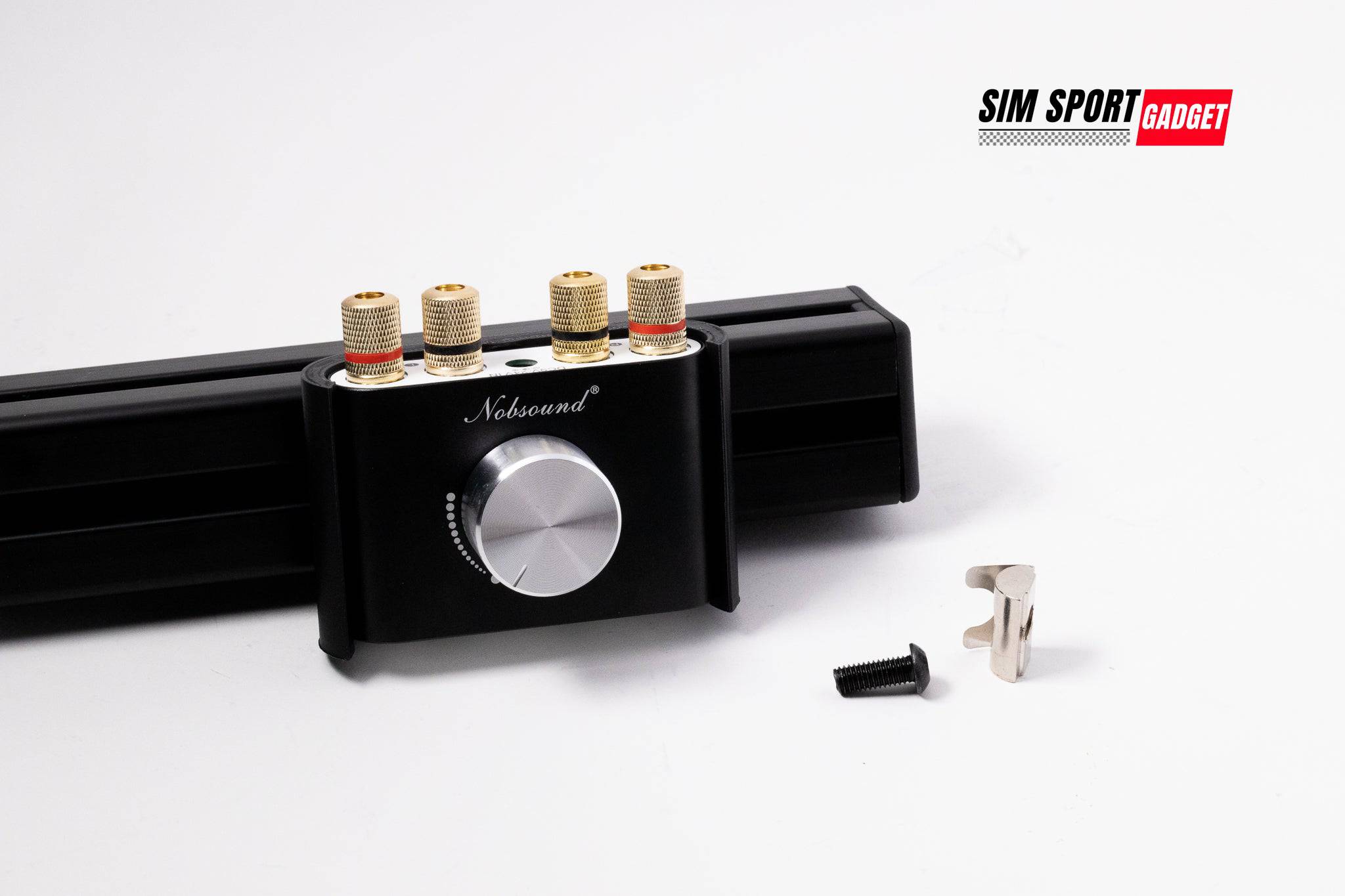 SimSportGadget Nobsound NS-01G mini sim rig mount accessory with white logo, designed for secure simulation racing setup attachment.