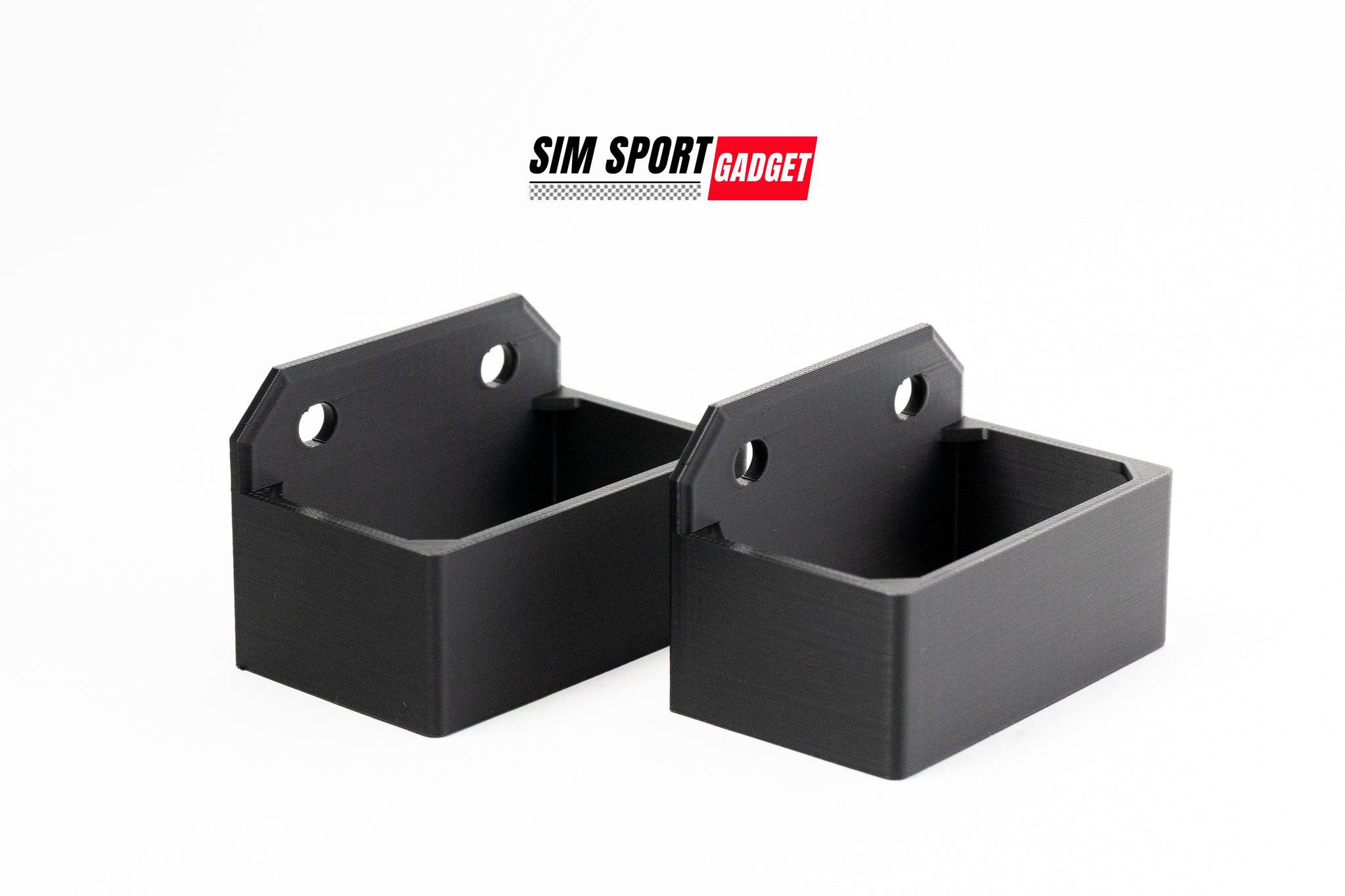 SimSportGadget 5NM Power Supply Bracket for Fanatec CSL DD and DD Pro sim racing wheel power brick, white with logo.