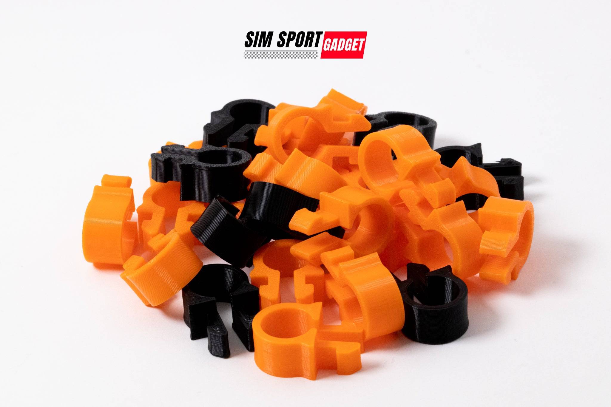 White cable management clip for 1515 rigs by SimSportGadget, designed to organize and secure cables efficiently.