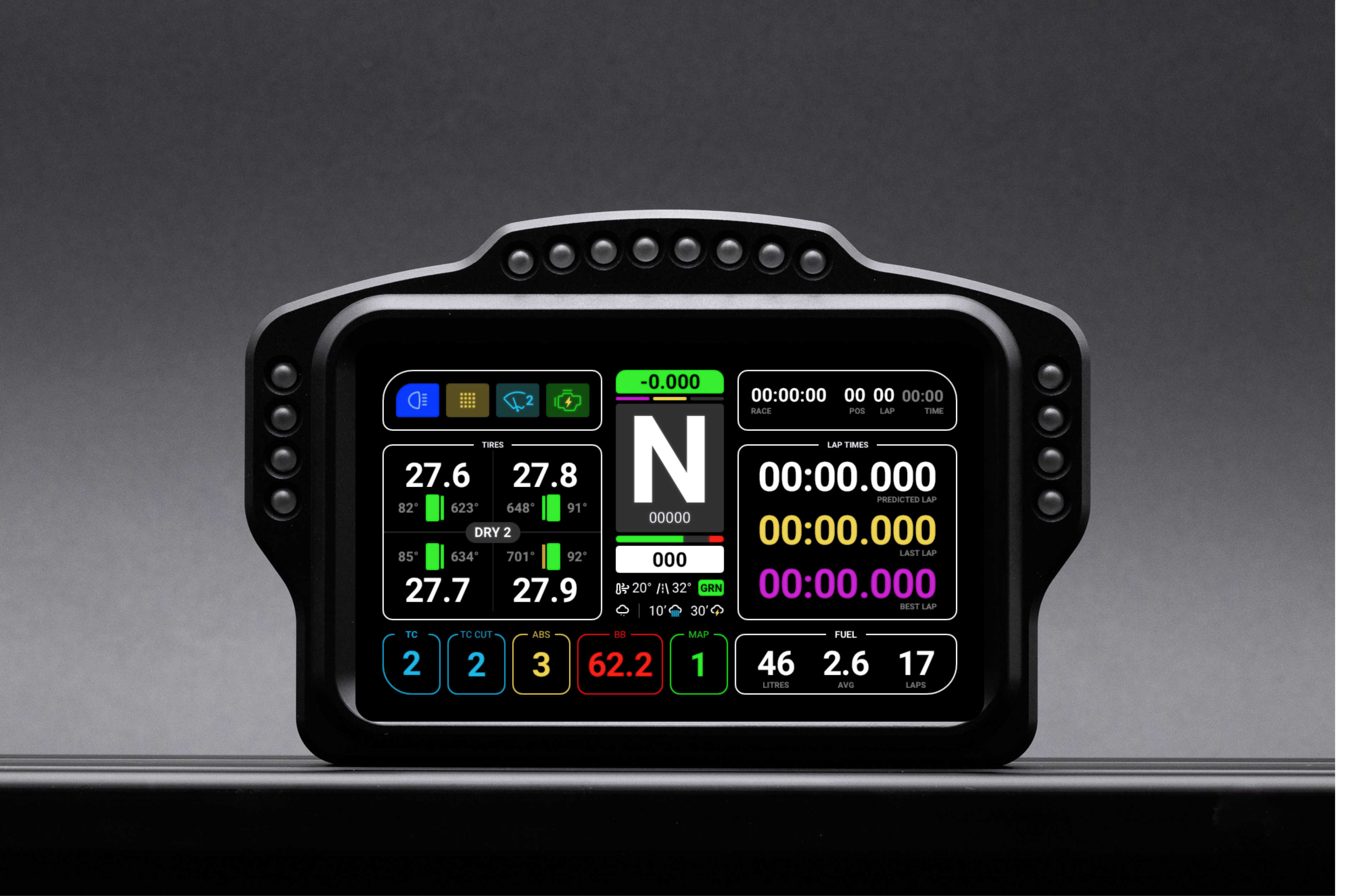 SimSportGadget SSG Dashboard Display DV-5 button box and dash with multiple controls and digital readouts for racing simulations