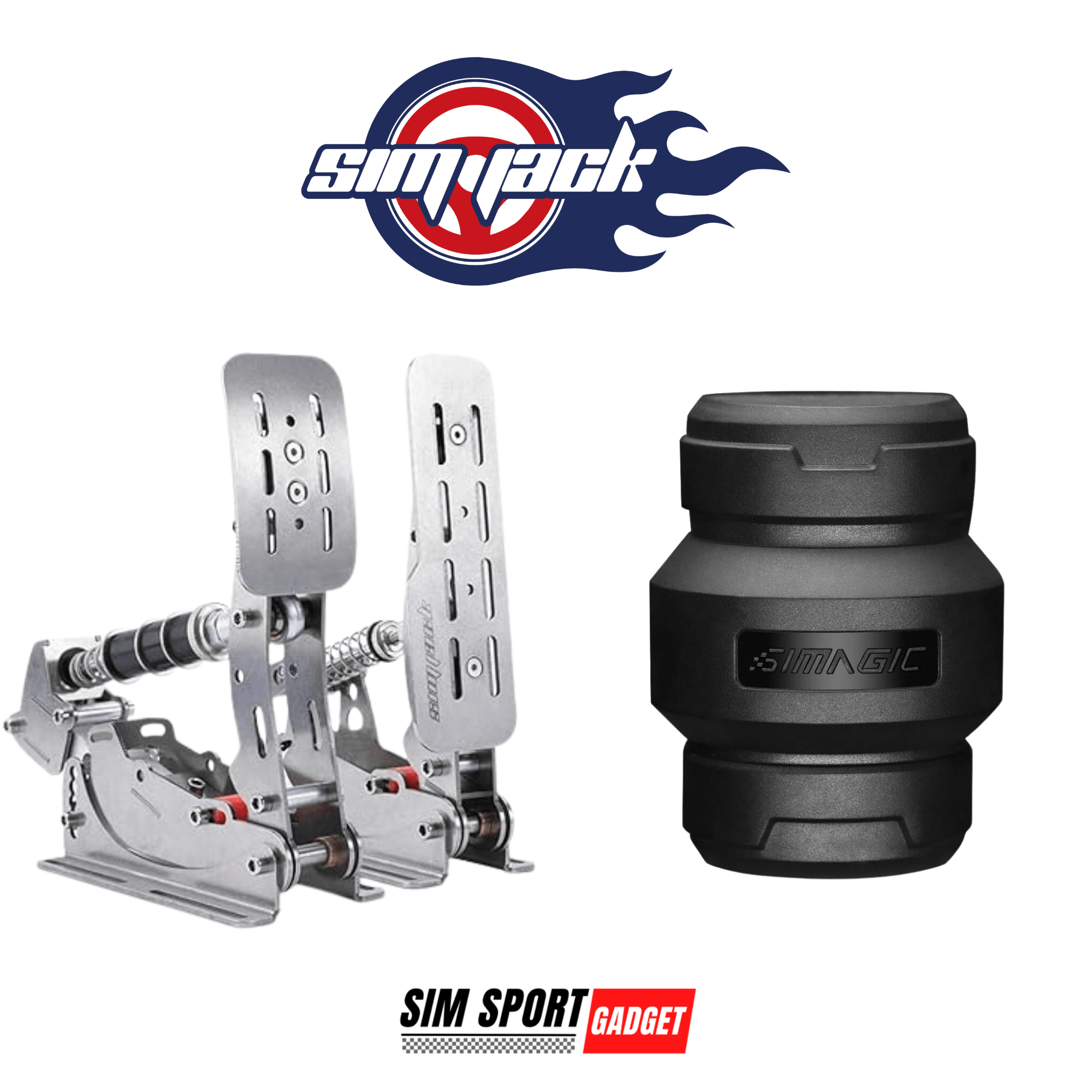 SimSportGadget SimJack Pro Pedal Mod with Simagic P-HPR NEO Mount attached, showing the sturdy mounting hardware and sleek design.