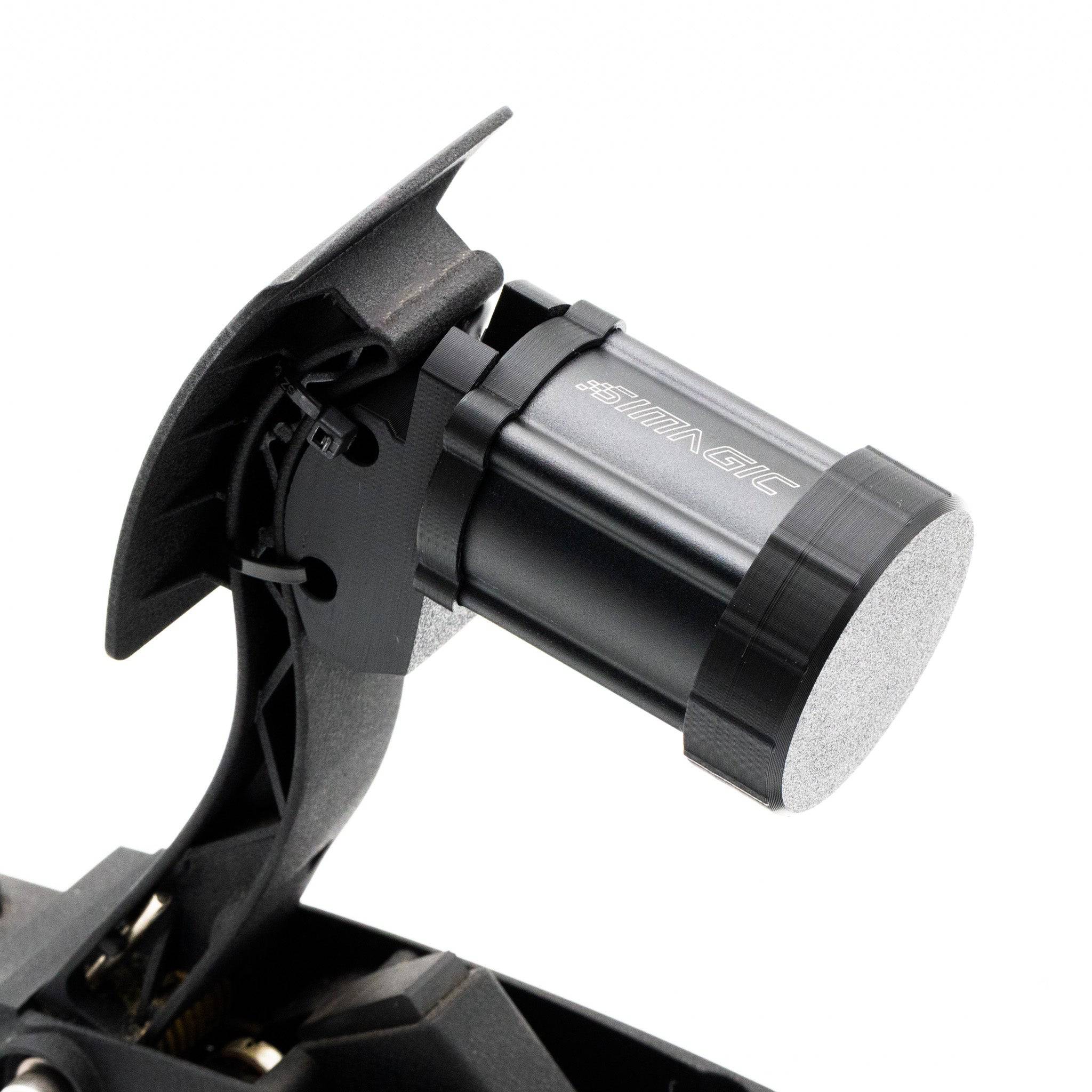 Simagic P-HPR colored brake reservoir end caps for pedal mod, with vibrant red and blue accents, by SimSportGadget.