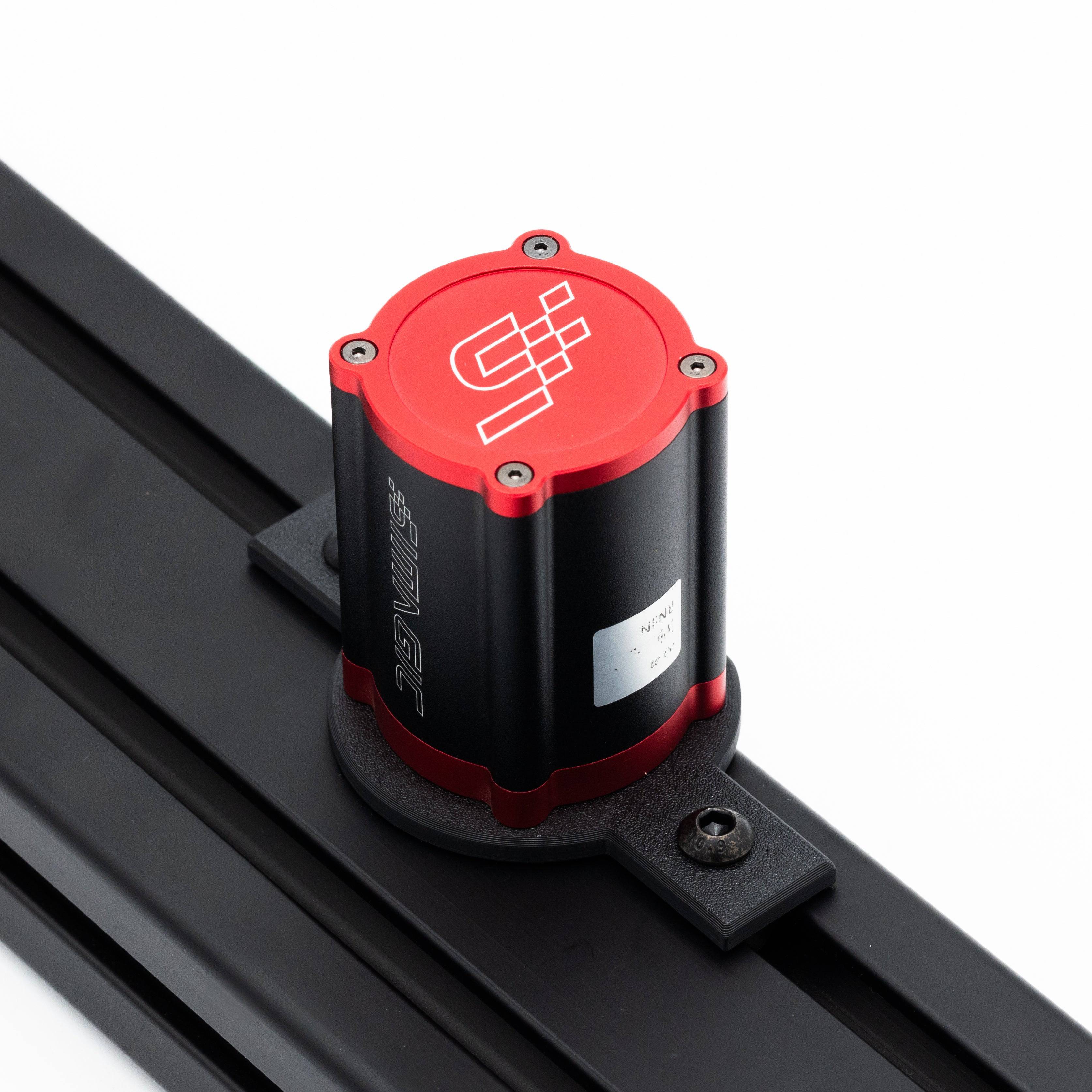 Simagic P-HPR Pedal Reactor mount for sim racing rigs, compatible with SimSportGadget pedal mods, shown attached to racing setup