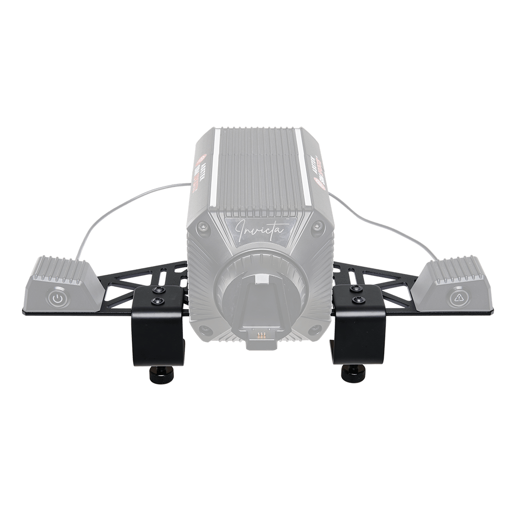 Asetek SimSports bottom mount with table clamps for sim racing accessories, shown from the front with no background.