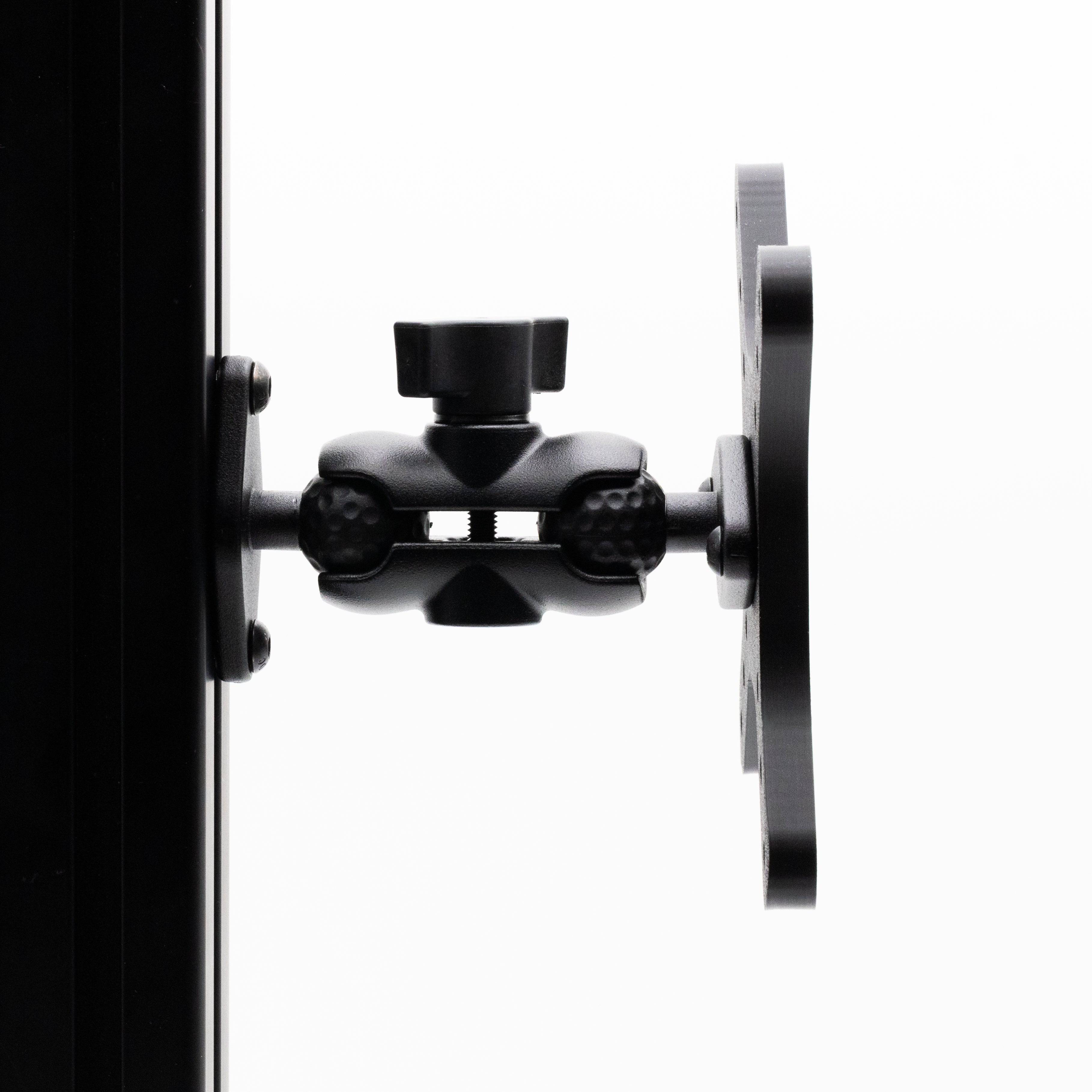 SimSportGadget VESA mount with heavy-duty arm for sim rig, compatible with 50mm, 75mm, and 100mm VESA mounting patterns.