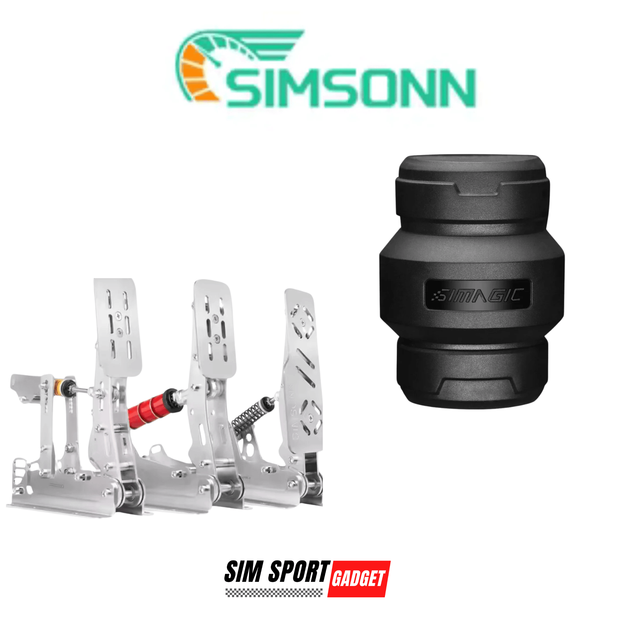SimSportGadget Simsonn Pro / Plus Pedal Simagic P-HPR NEO Mount for pedal modification, shown mounted on a sim racing setup