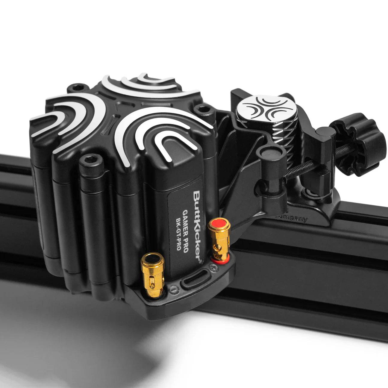 ButtKicker Gamer PRO haptics-motion system showing the device and control unit designed for immersive gaming experiences.