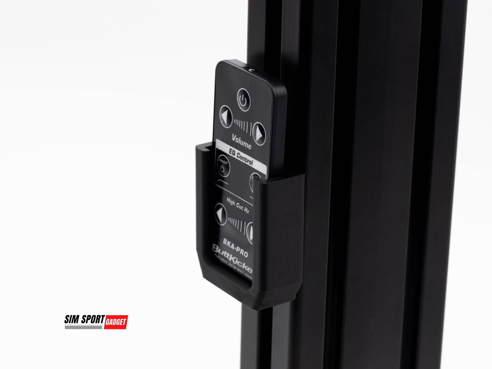 Wireless remote mount for Buttkicker, designed for sim racing and flight rigs, by SimSportGadget.