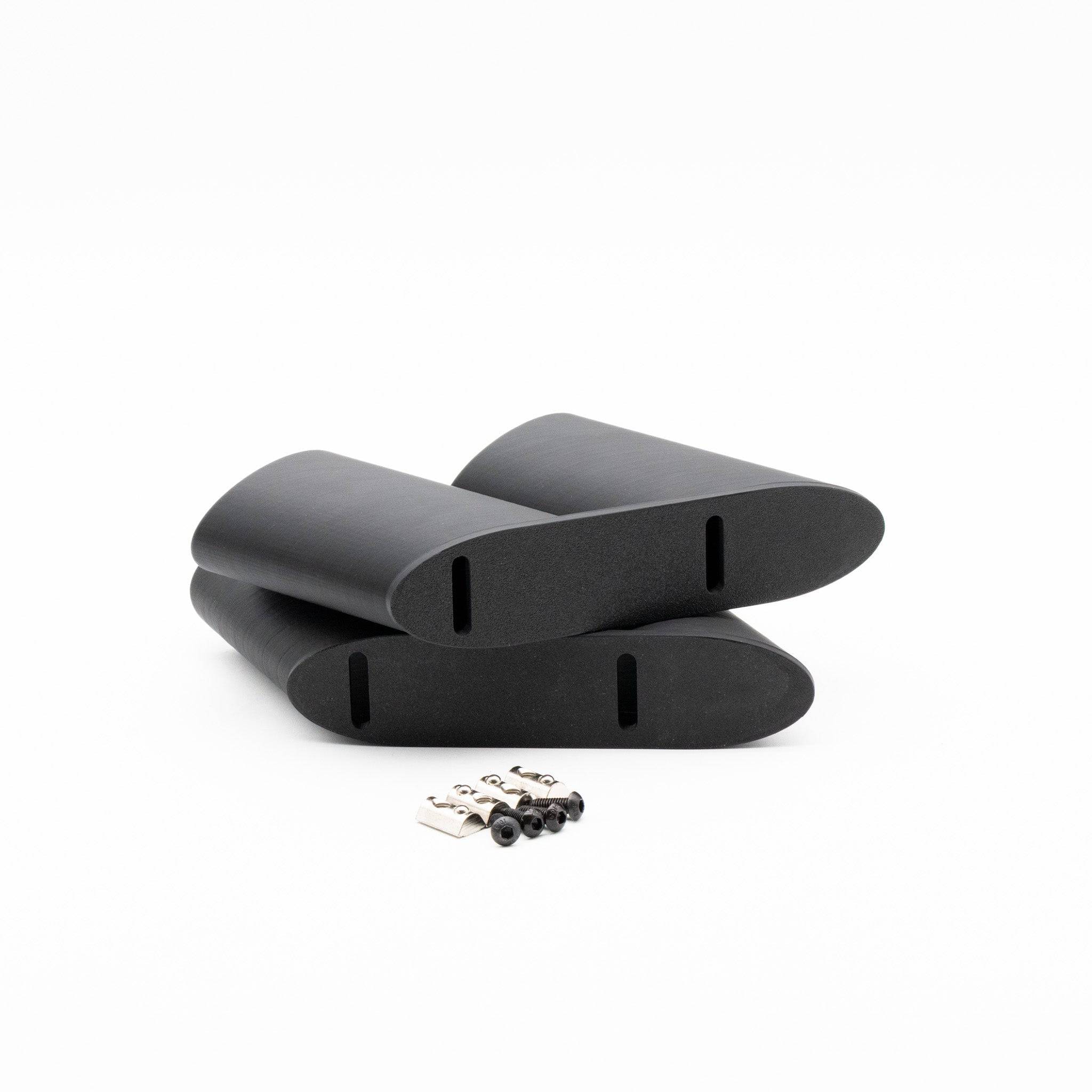 Pair of faux slanted exhaust pipes accessories from SimSportGadget, featuring a sleek metallic finish and detailed design.