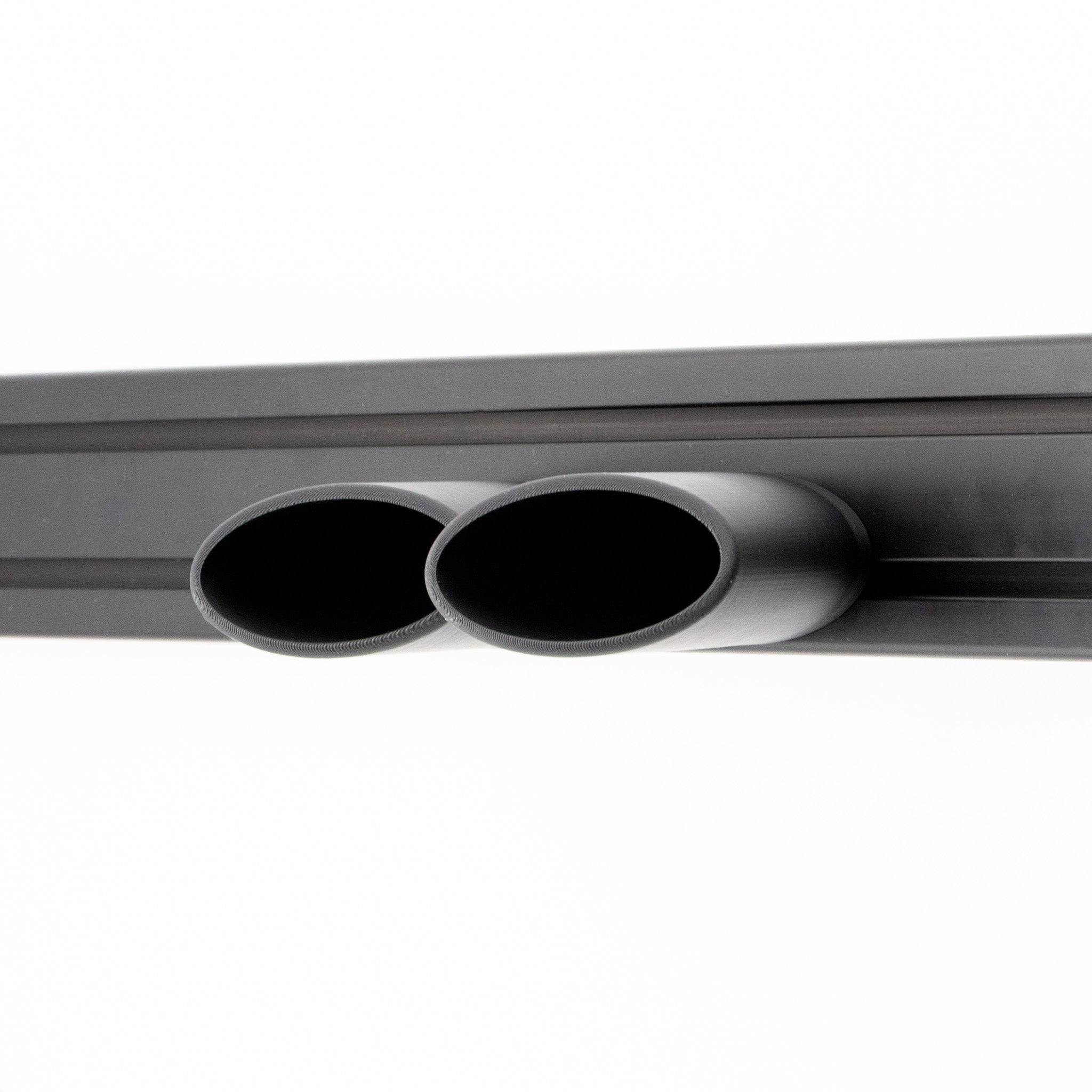Set of two faux slanted exhaust pipes accessories by SimSportGadget, featuring realistic metallic finish and angled design.