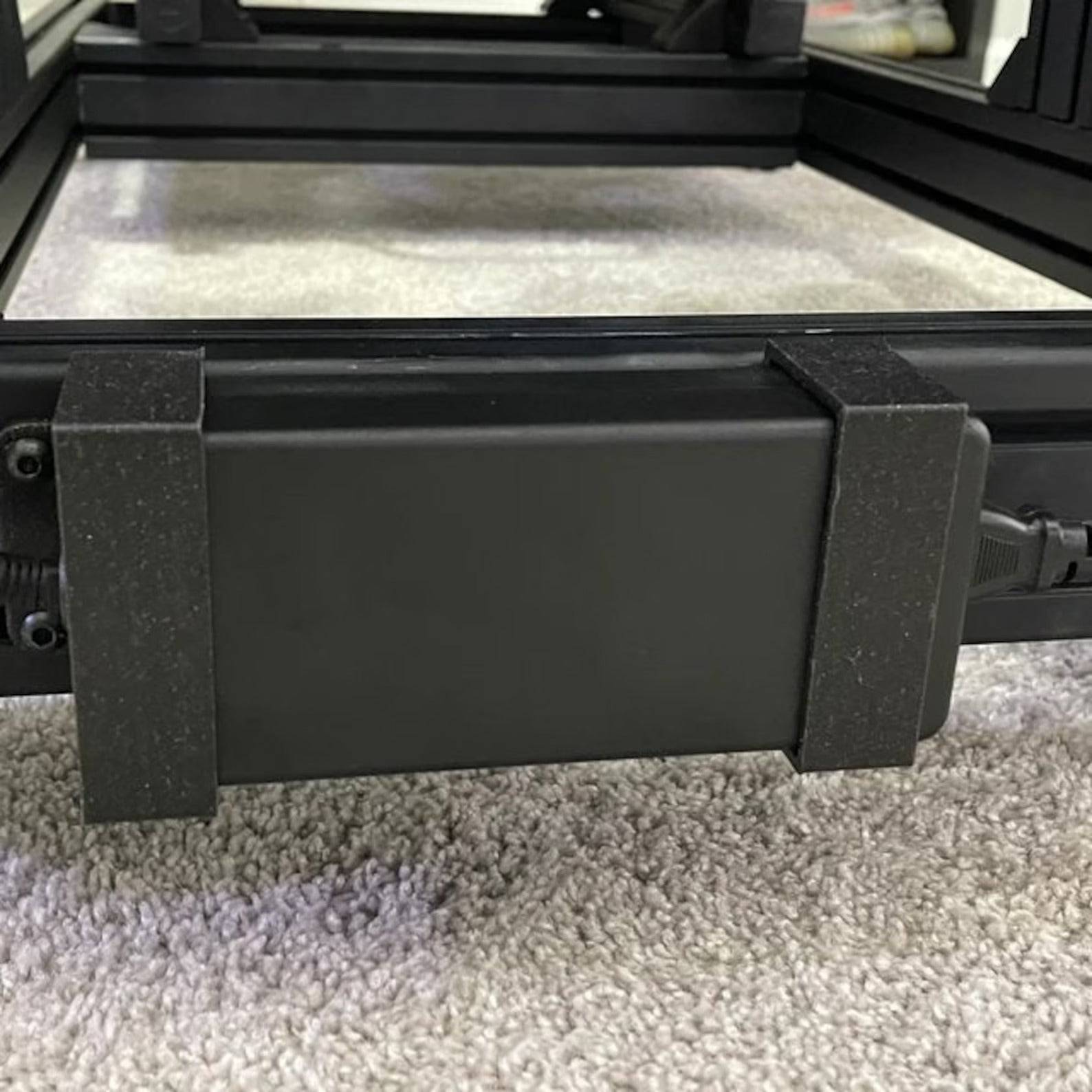 SimSportGadget power supply bracket for Fanatec Clubsport V2.5, mounted on a power brick for secure fanatec setup.