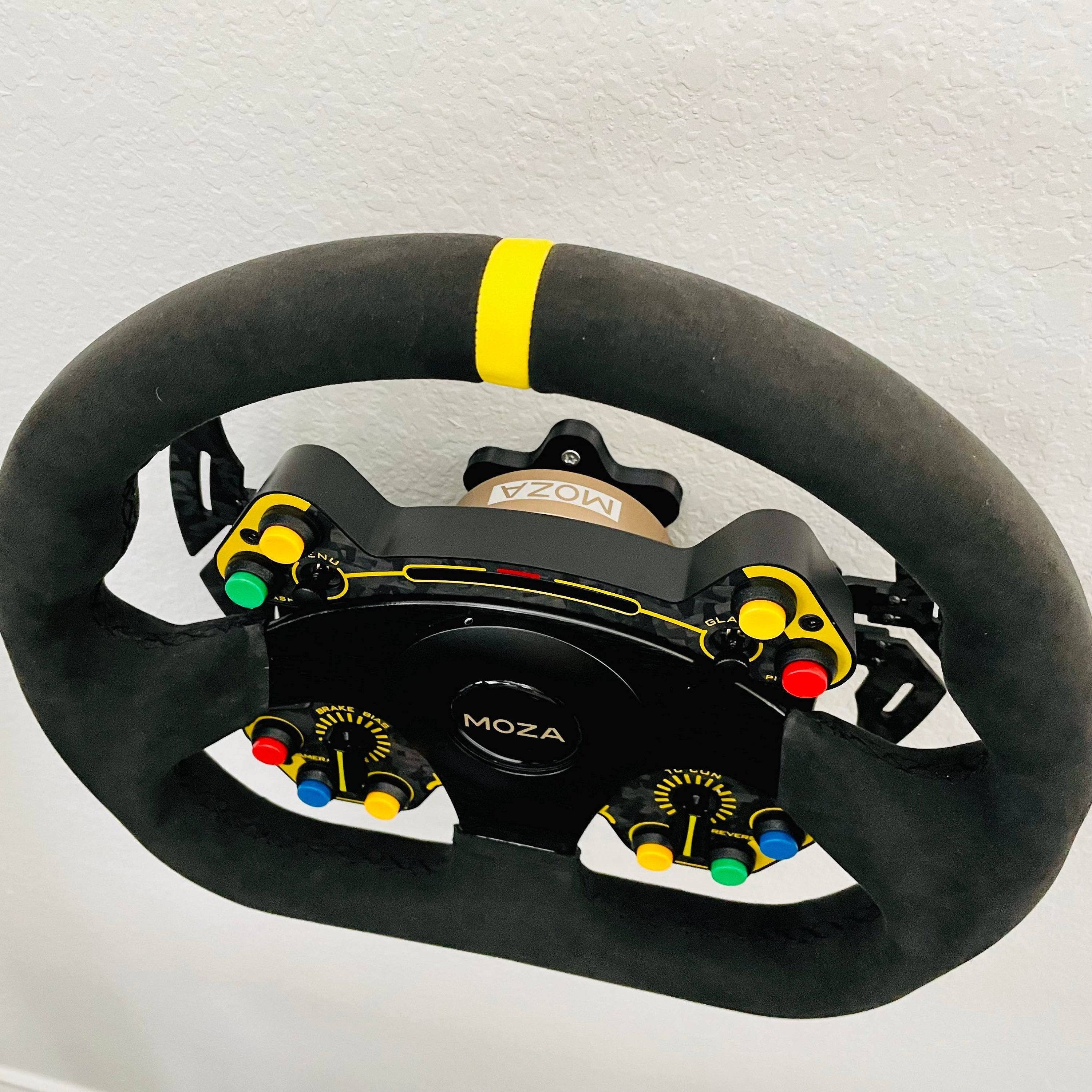 SimSportGadget wheel wall mount for Moza quick release, 360-degree adjustable angle, ideal for gaming or racing setups
