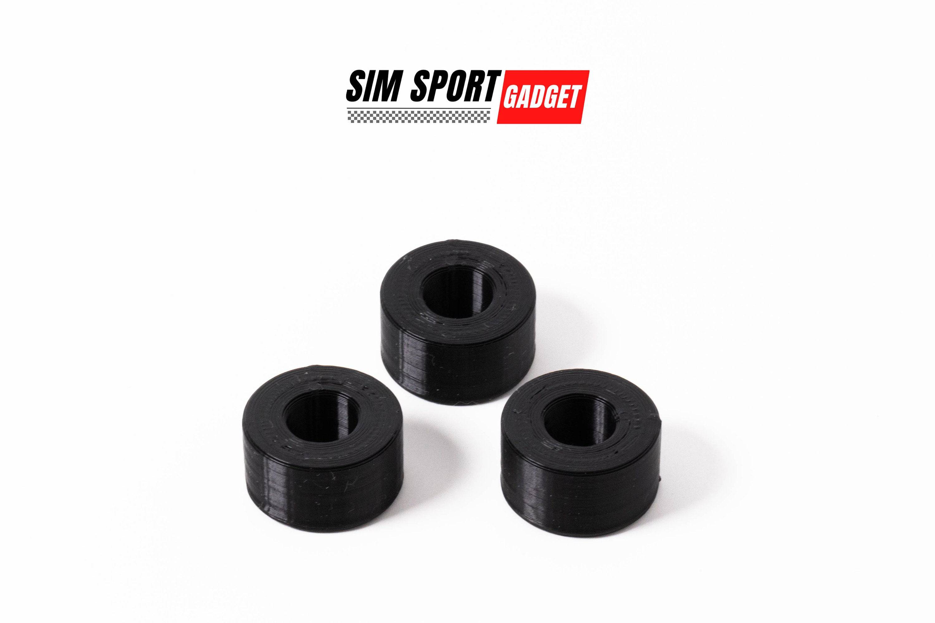 SimSportGadget Fanatec CSL Pedal Solid Elastomer Brake Mod pack of 3 installed on racing pedals, enhancing brake feel and responsiveness.