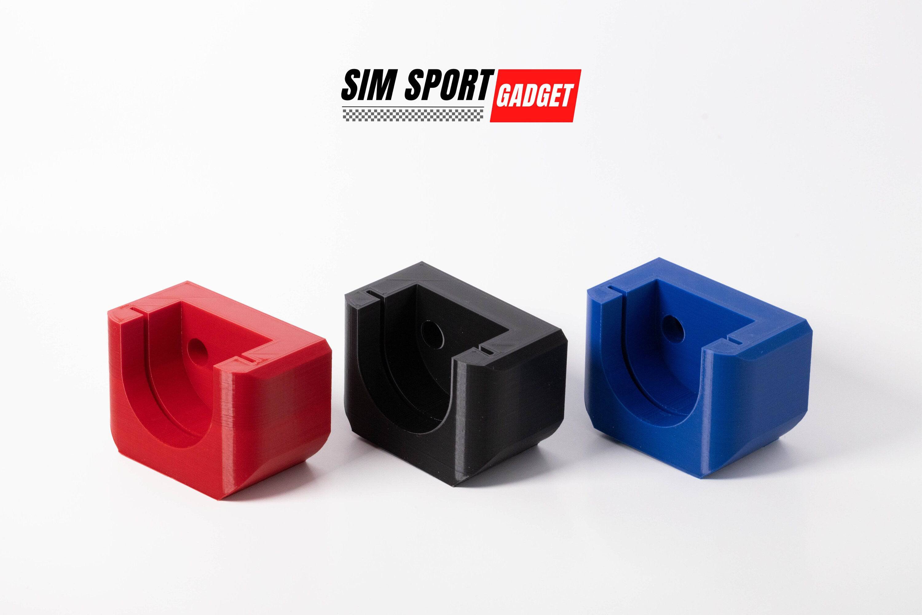 SimSportGadget Drop-In Profile Mount for Fanatec QR1 quick release, wheel mount for racing simulators, shown mounted on a racing wheel.