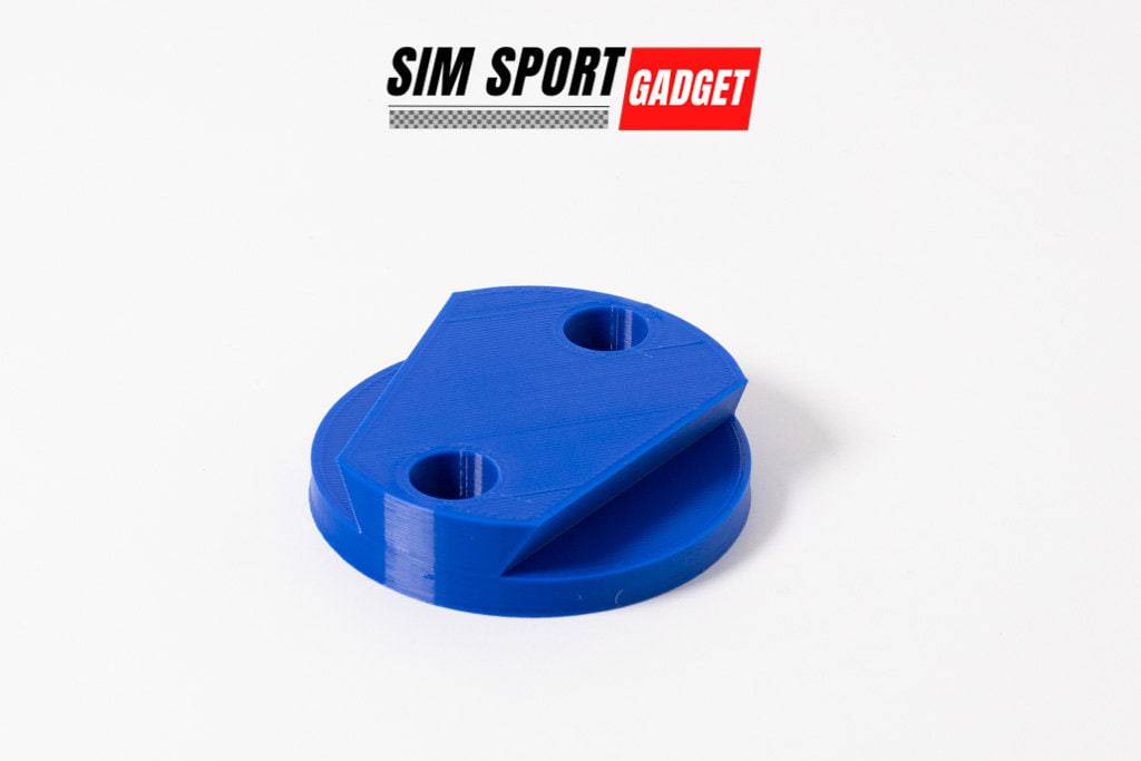 SimSportGadget profile wheel mount for Simucube quick release system, showing sturdy mounting hardware and sleek design.