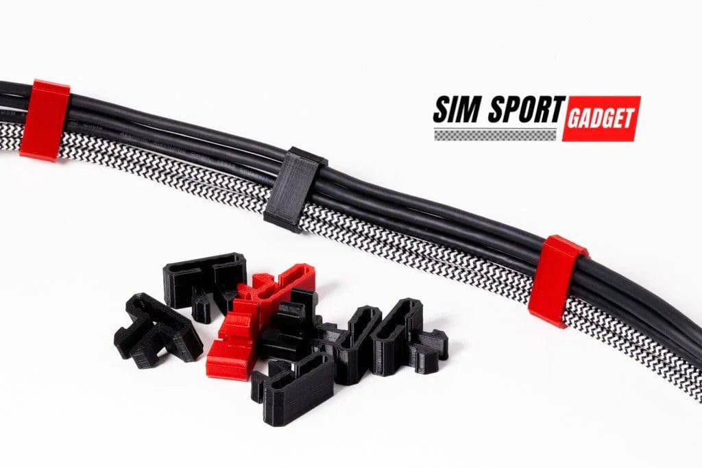SimSportGadget cable management clip with knuckle design for organizing and securing cables neatly.