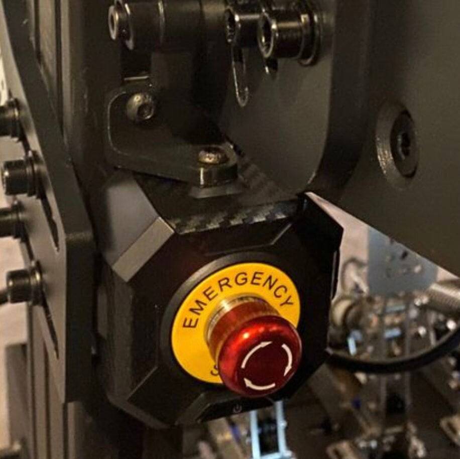 Fanatec E-stop emergency button offset side mount by SimSportGadget, designed for easy access and secure attachment to simulator setups.