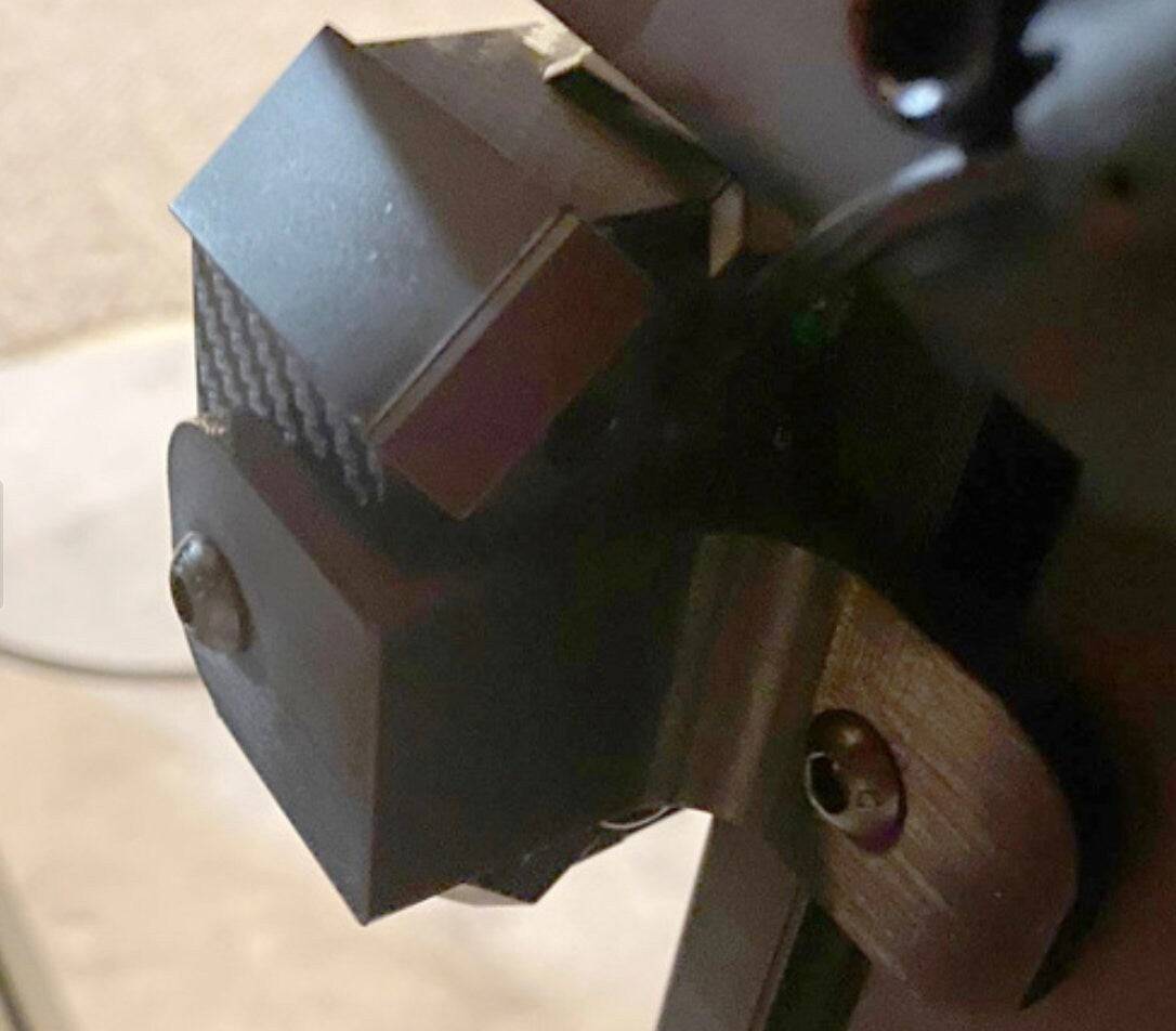 Fanatec E-stop emergency button offset side mount accessory for sim racing setups, compatible with Fanatec racing wheels.