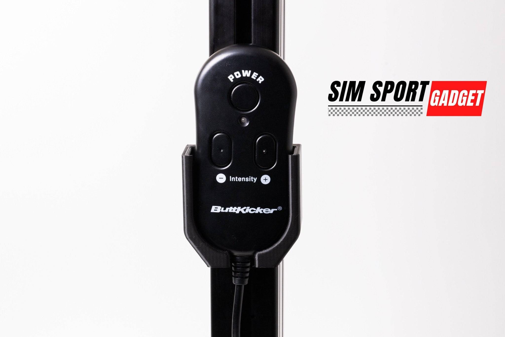 SimSportGadget Buttkicker remote mount accessory, showing a durable black mount for secure placement and easy remote access.