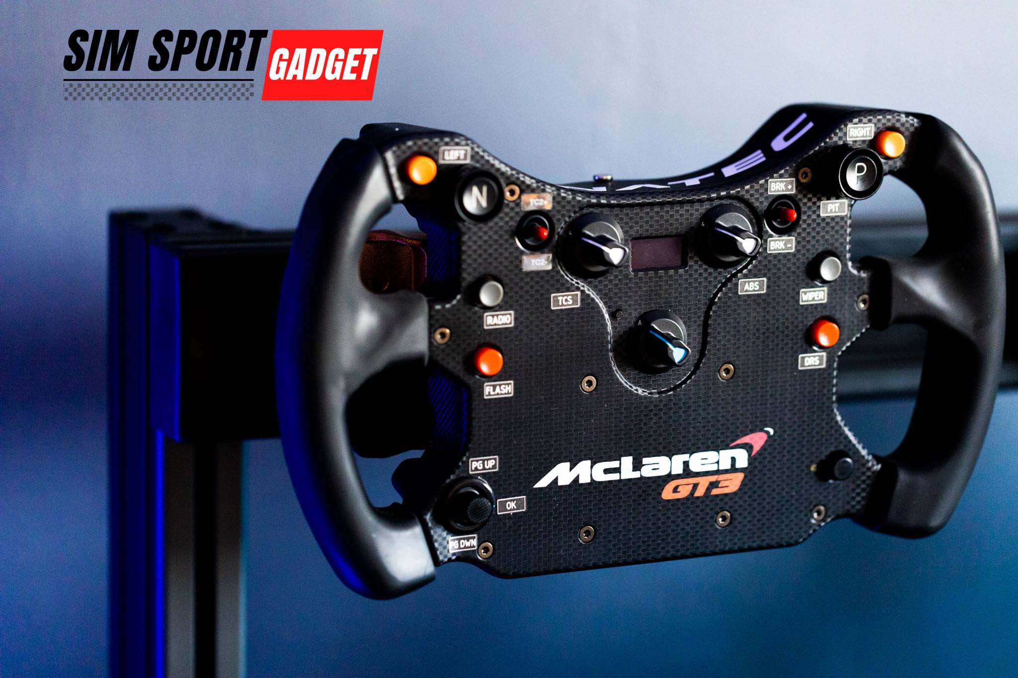 Three SimSportGadget profile wheel mounts for Fanatec QR1 quick release system, shown in black with mounting holes.